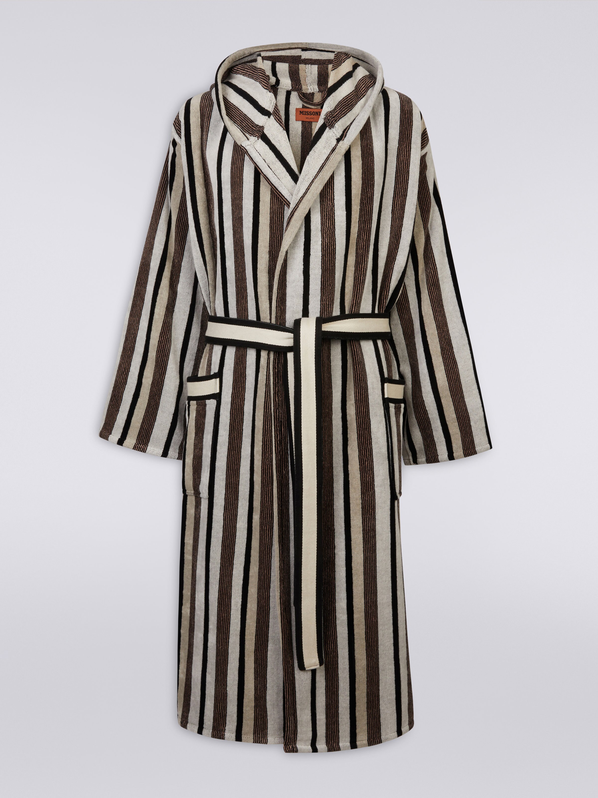 Craig striped cotton terry bathrobe, Black & White - 0