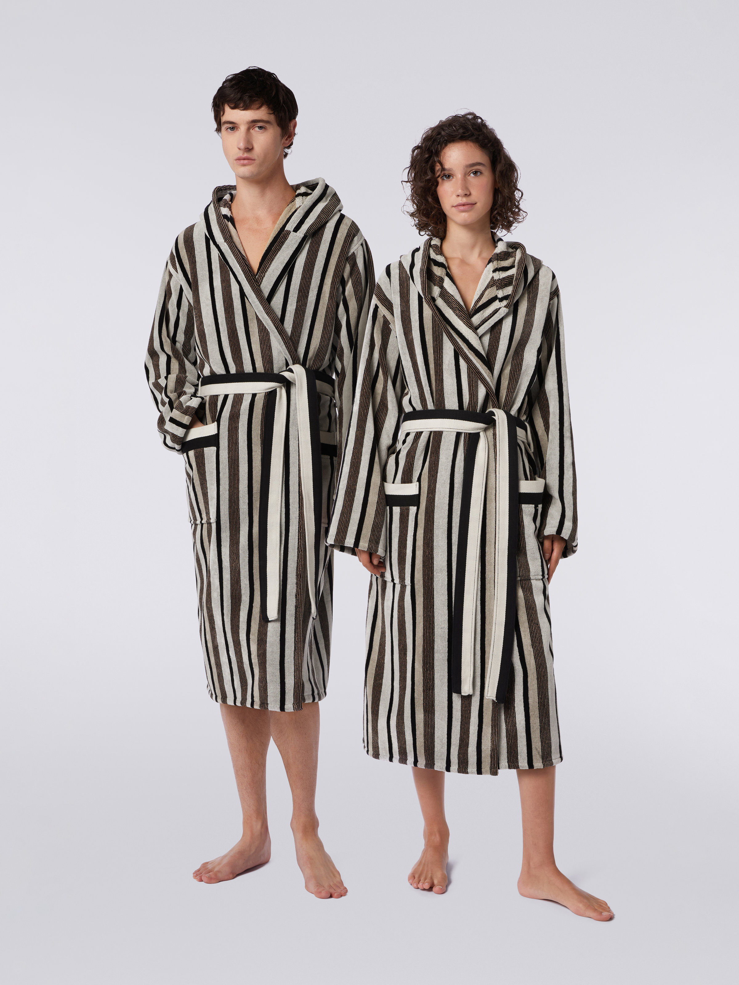 Craig striped cotton terry bathrobe, Black & White - 1