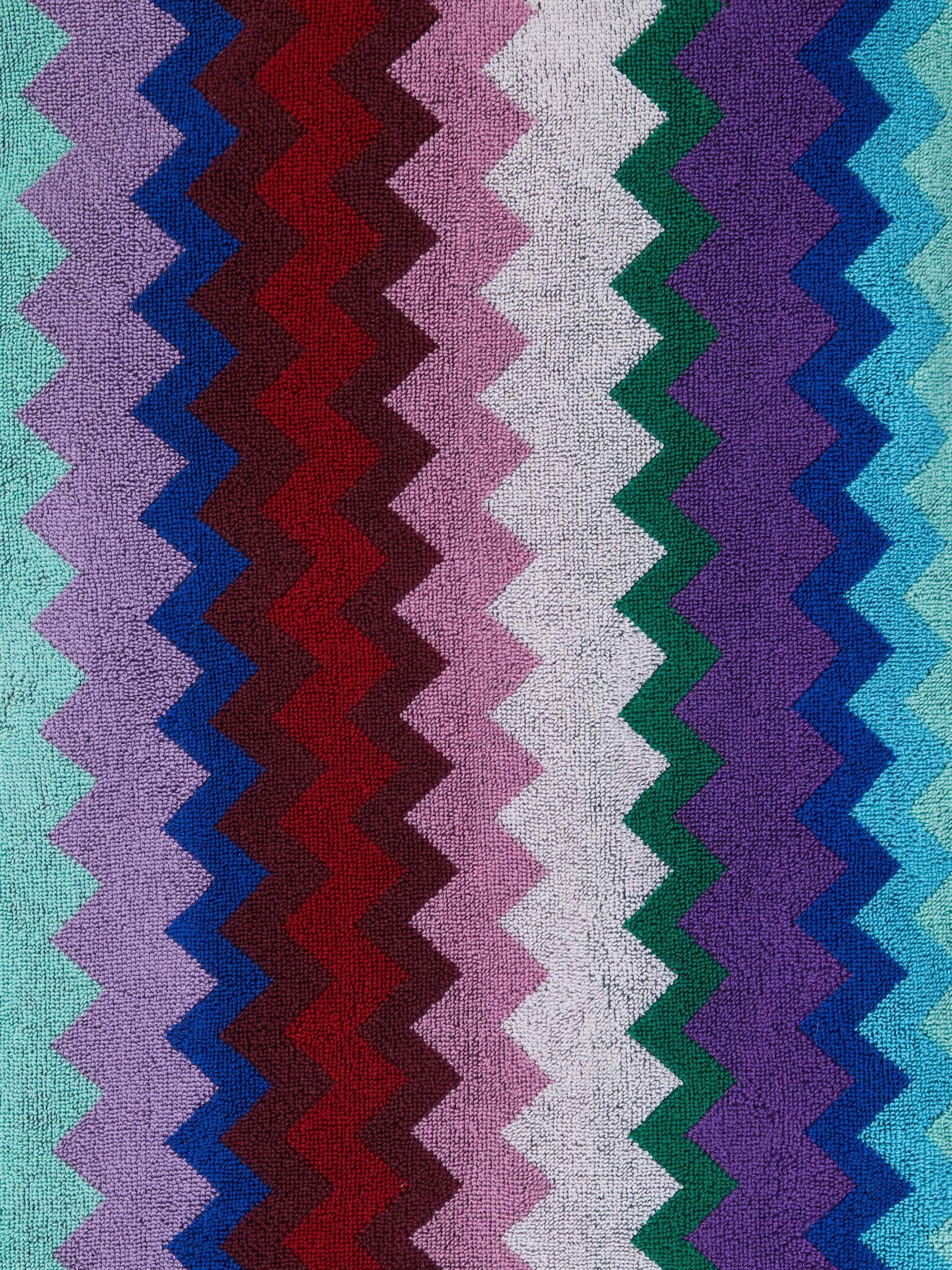 Long Chantal chevron cotton terry hooded bathrobe, Multicoloured  - 3