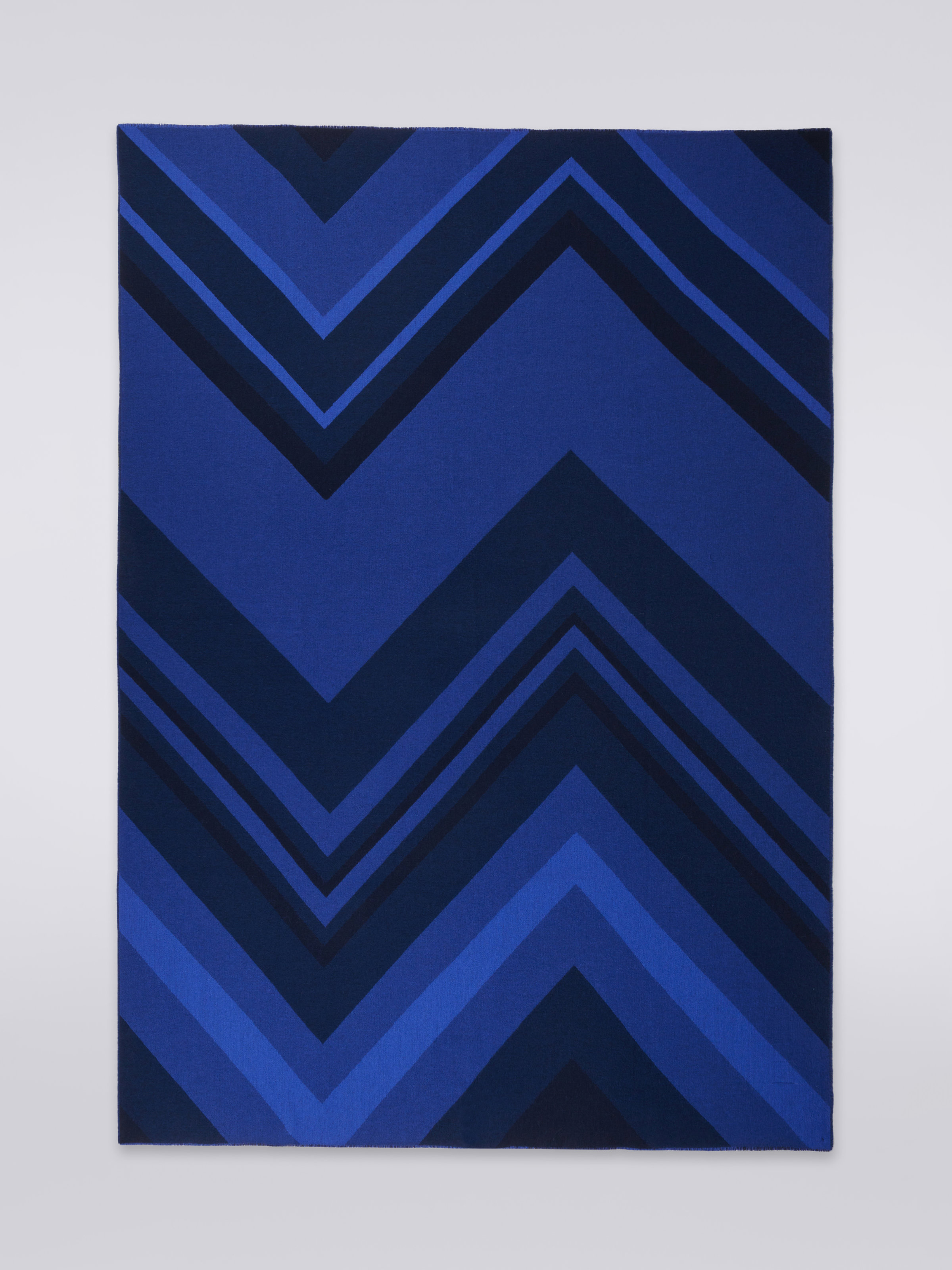 Plaid Cornelio 130x190 cm en laine zigzag, Bleu - 1