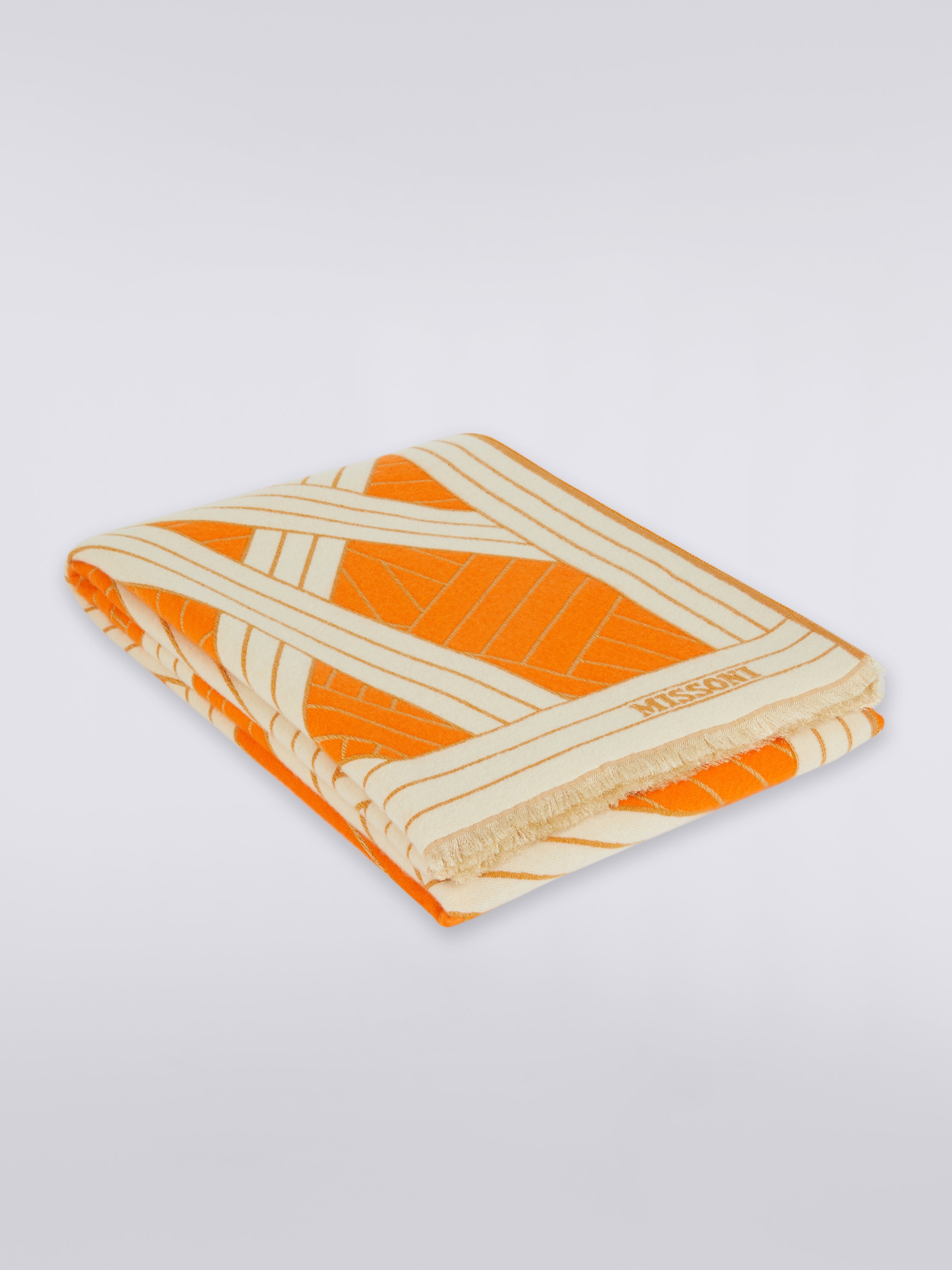Nastri 135x190 cm wool, cashmere and silk plaid blanket, Orange - 0