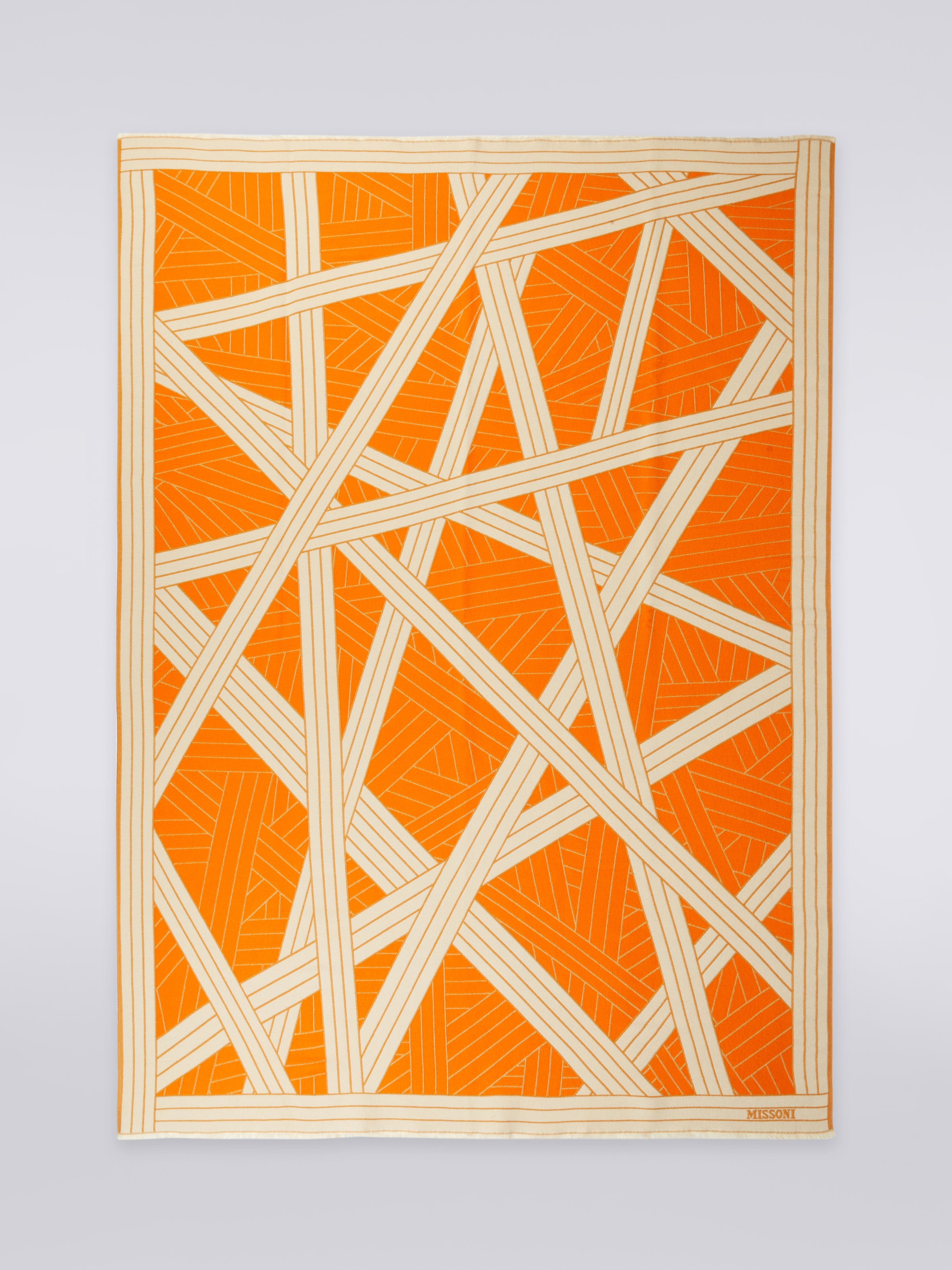 Nastri 135x190 cm wool, cashmere and silk plaid blanket, Orange - 1