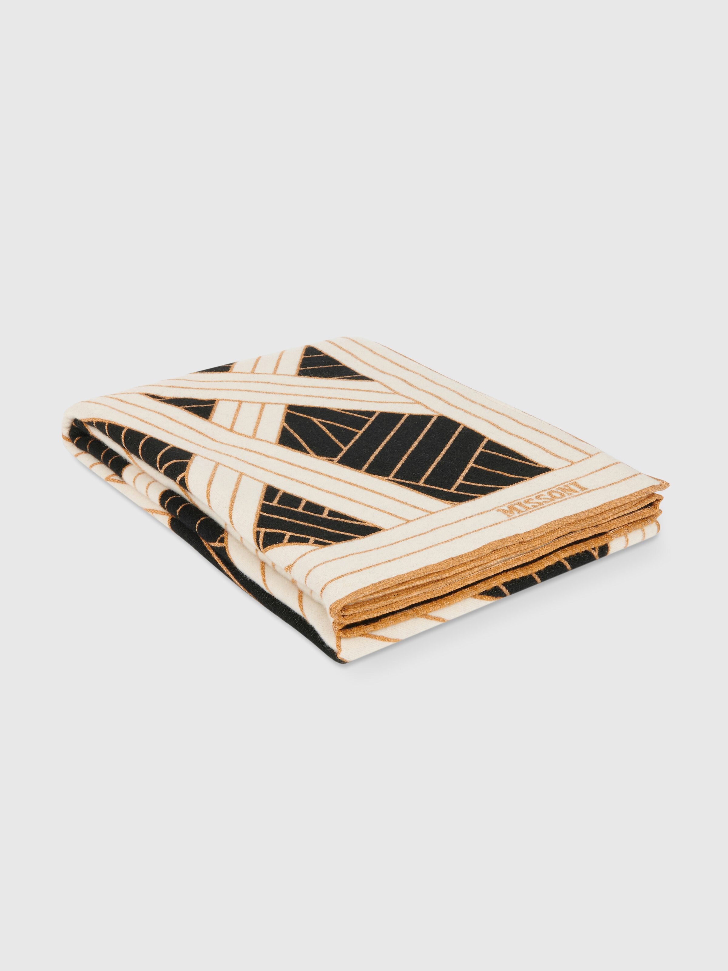 Nastri 135x190 cm wool, cashmere and silk plaid blanket, Black & White - 0