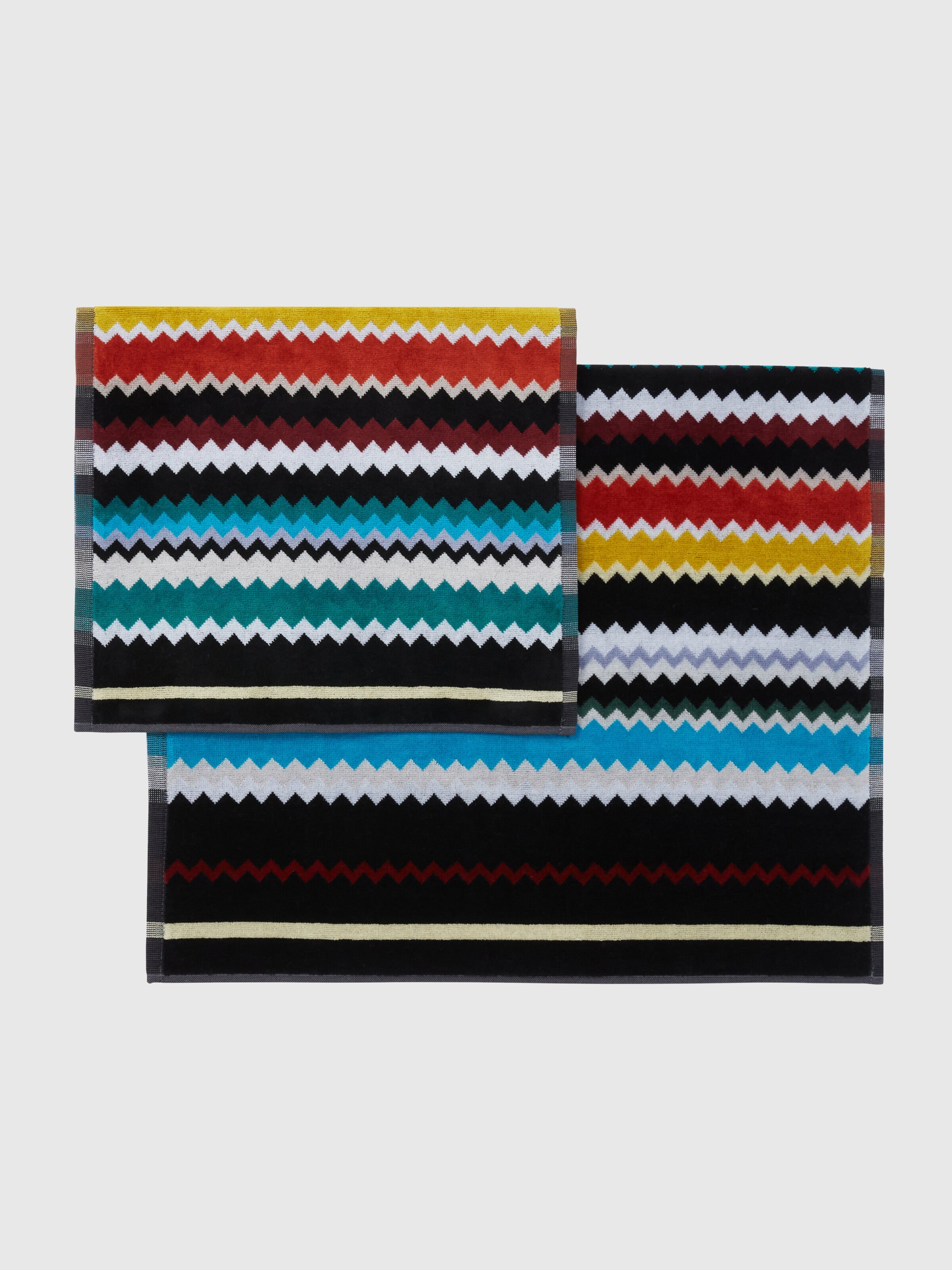 2-piece Curt bath towel set in chevron cotton terry, Multicoloured  - 1