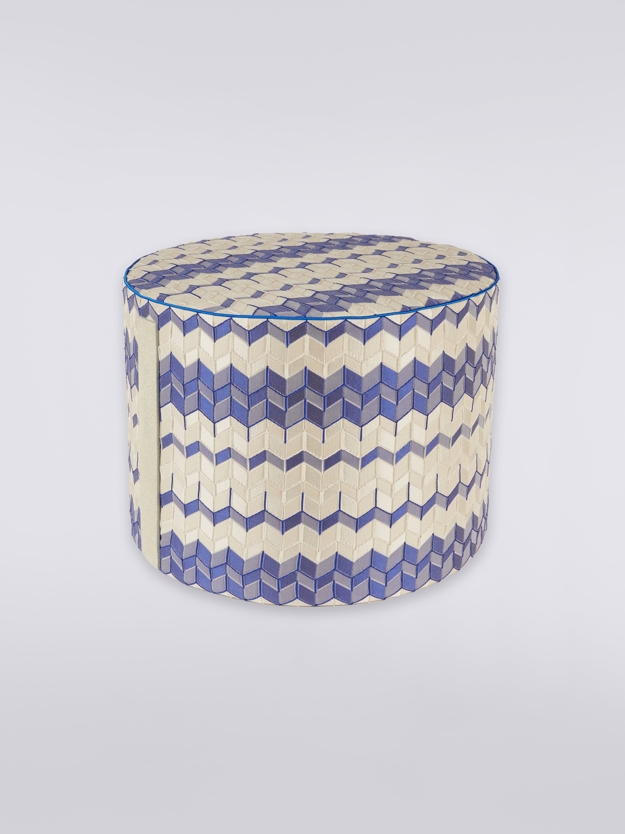 Pouf cilindrico Tread 40x30 cm chevron effetto 3D, Blu - 0