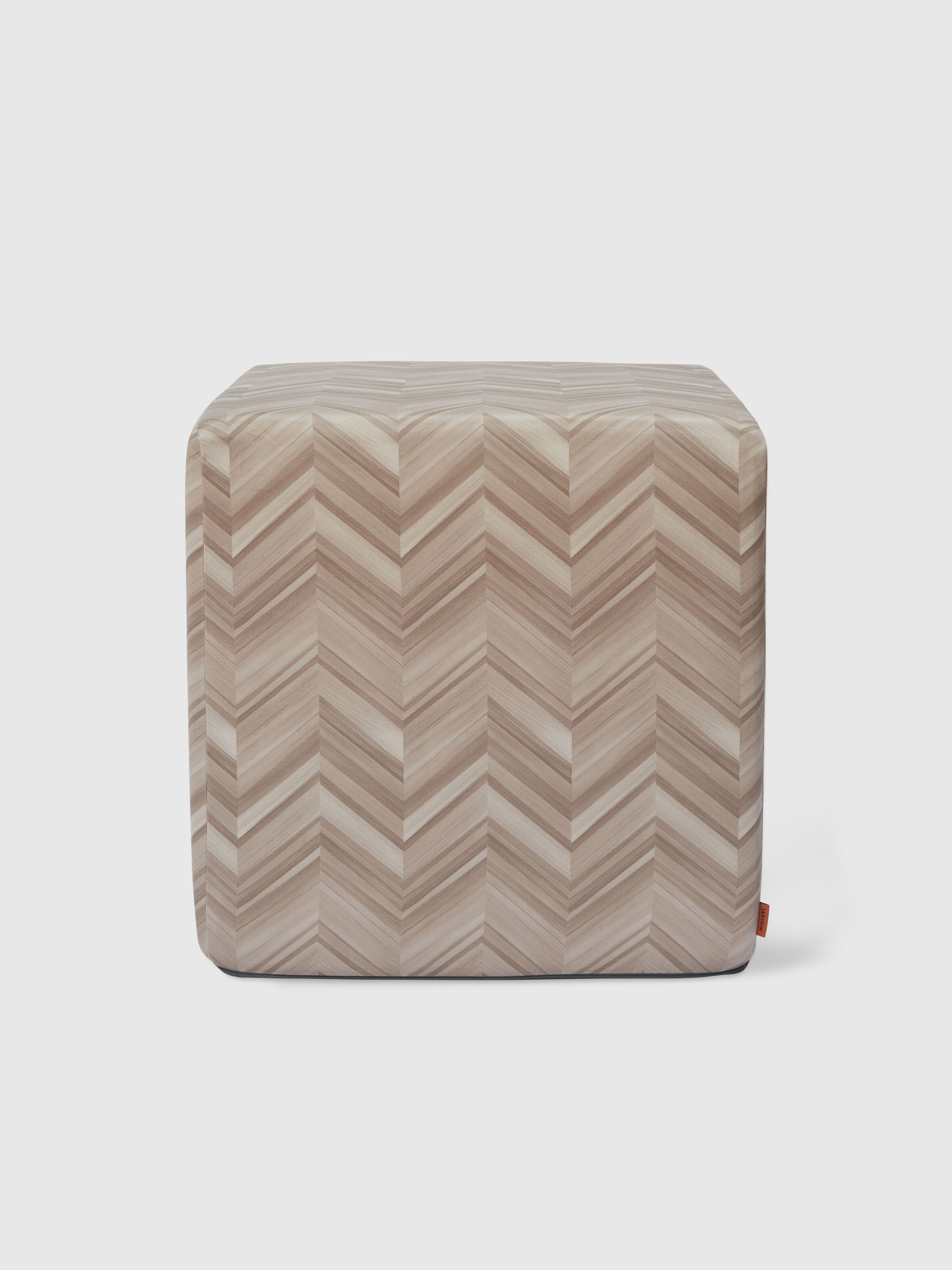 Layers 40x40x40 cm footstool cube in chevron cotton sateen, Beige - 0