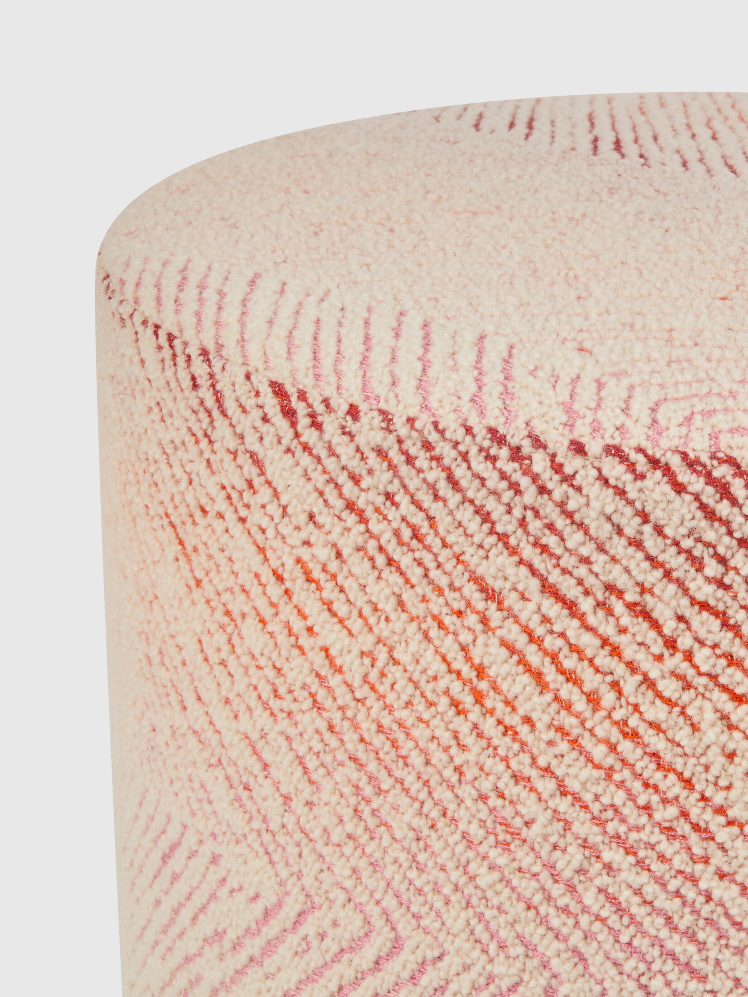 Brouges 40x30 cm chevron cylindrical pouffe with bouclé details, Red  - 2