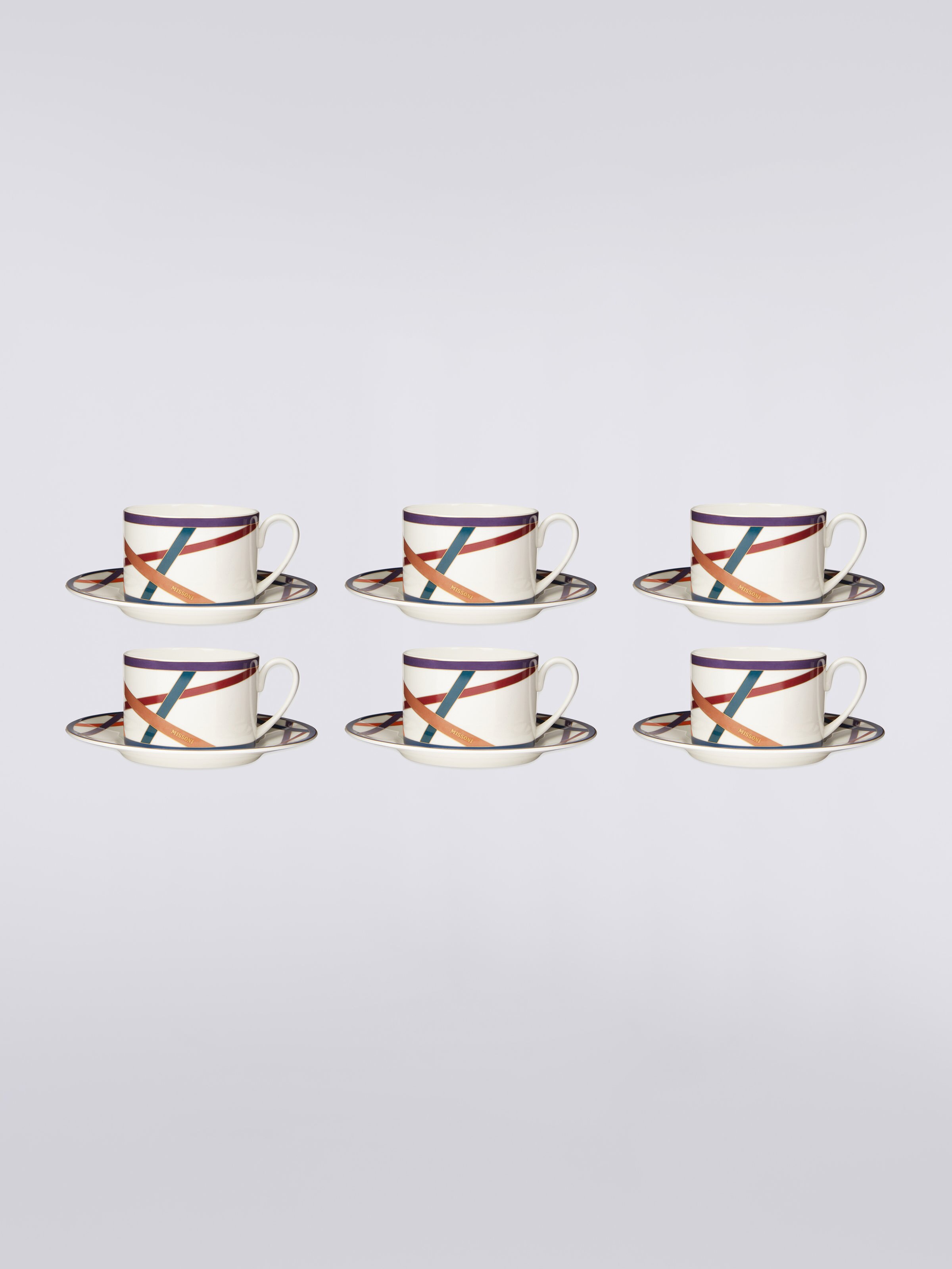 Nastri Tazza Tè Set 6 Pz C/Piattino, Multicolore  - 1