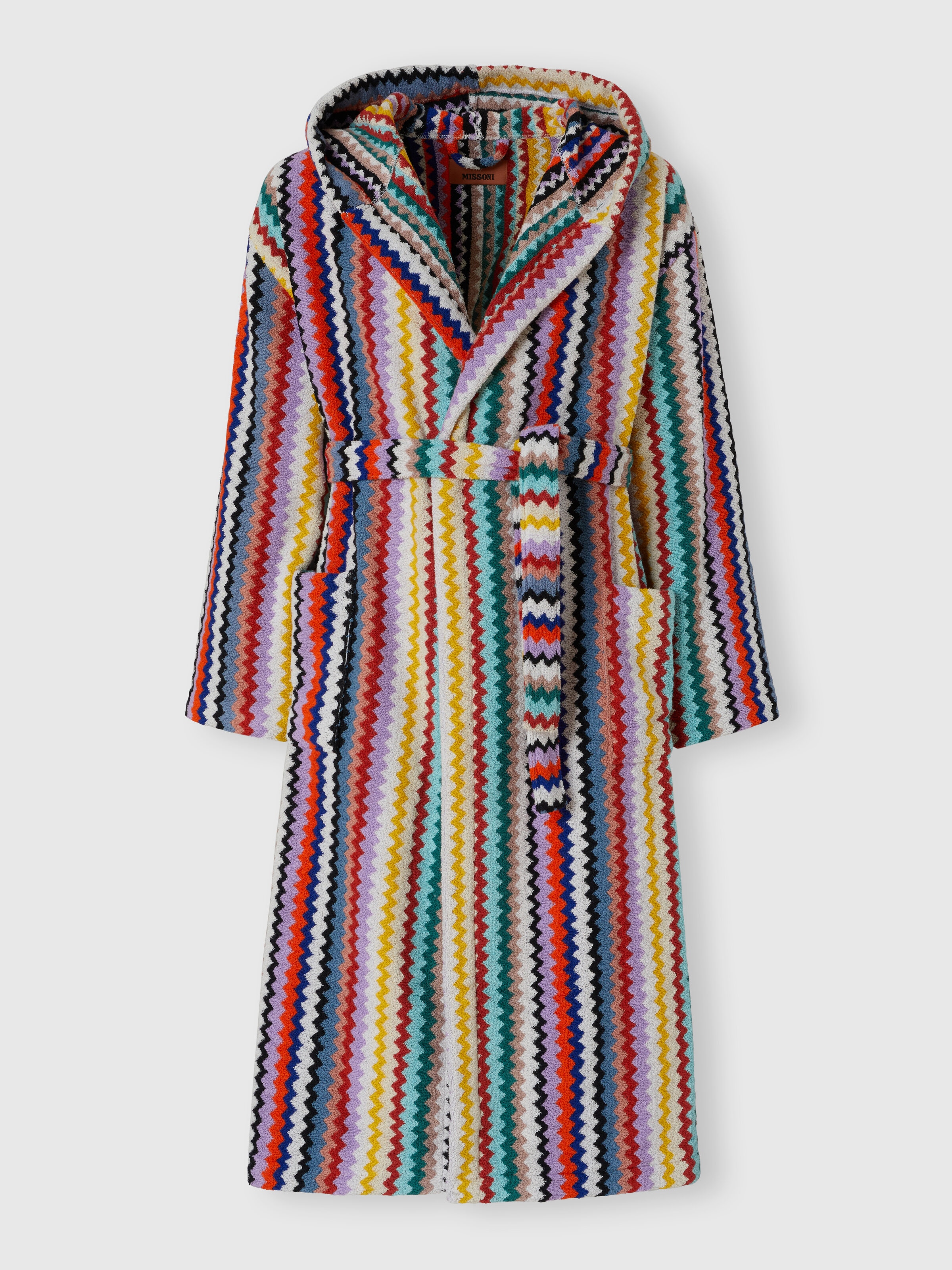 Riverbero bathrobe in cotton terry with zigzag pattern , Multicoloured  - 0