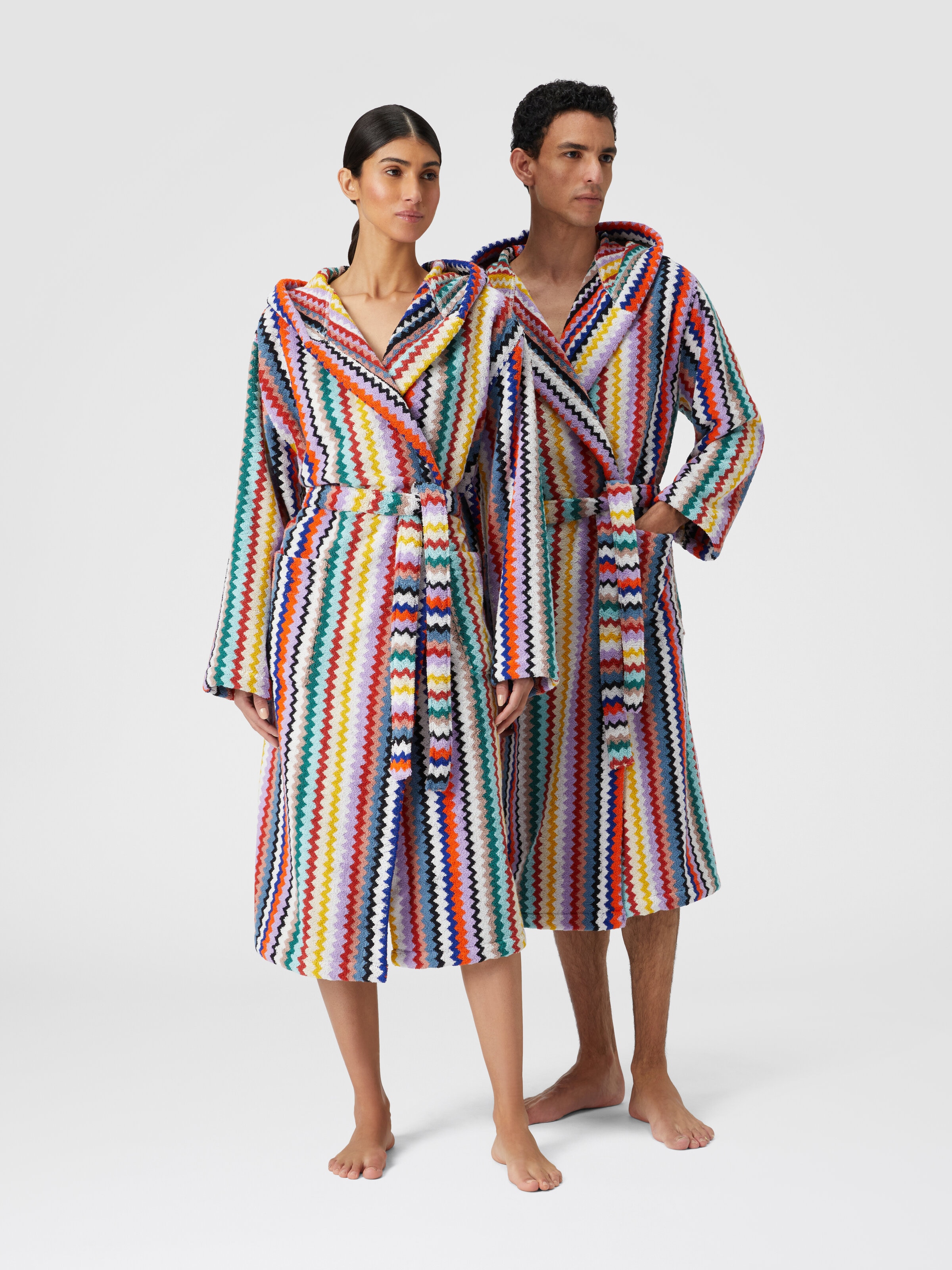 Riverbero bathrobe in cotton terry with zigzag pattern , Multicoloured  - 1
