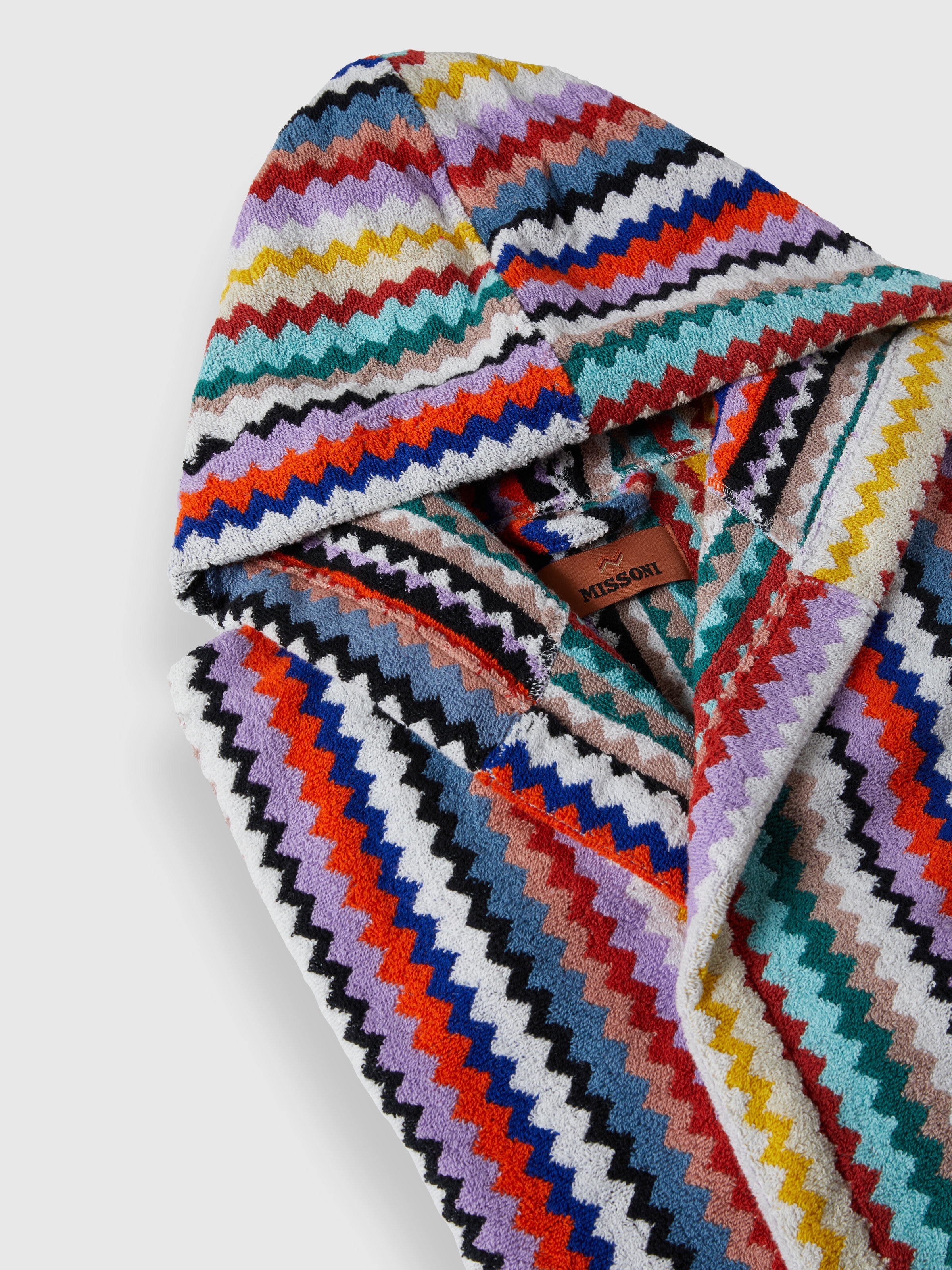 Riverbero bathrobe in cotton terry with zigzag pattern, Multicoloured  - 2