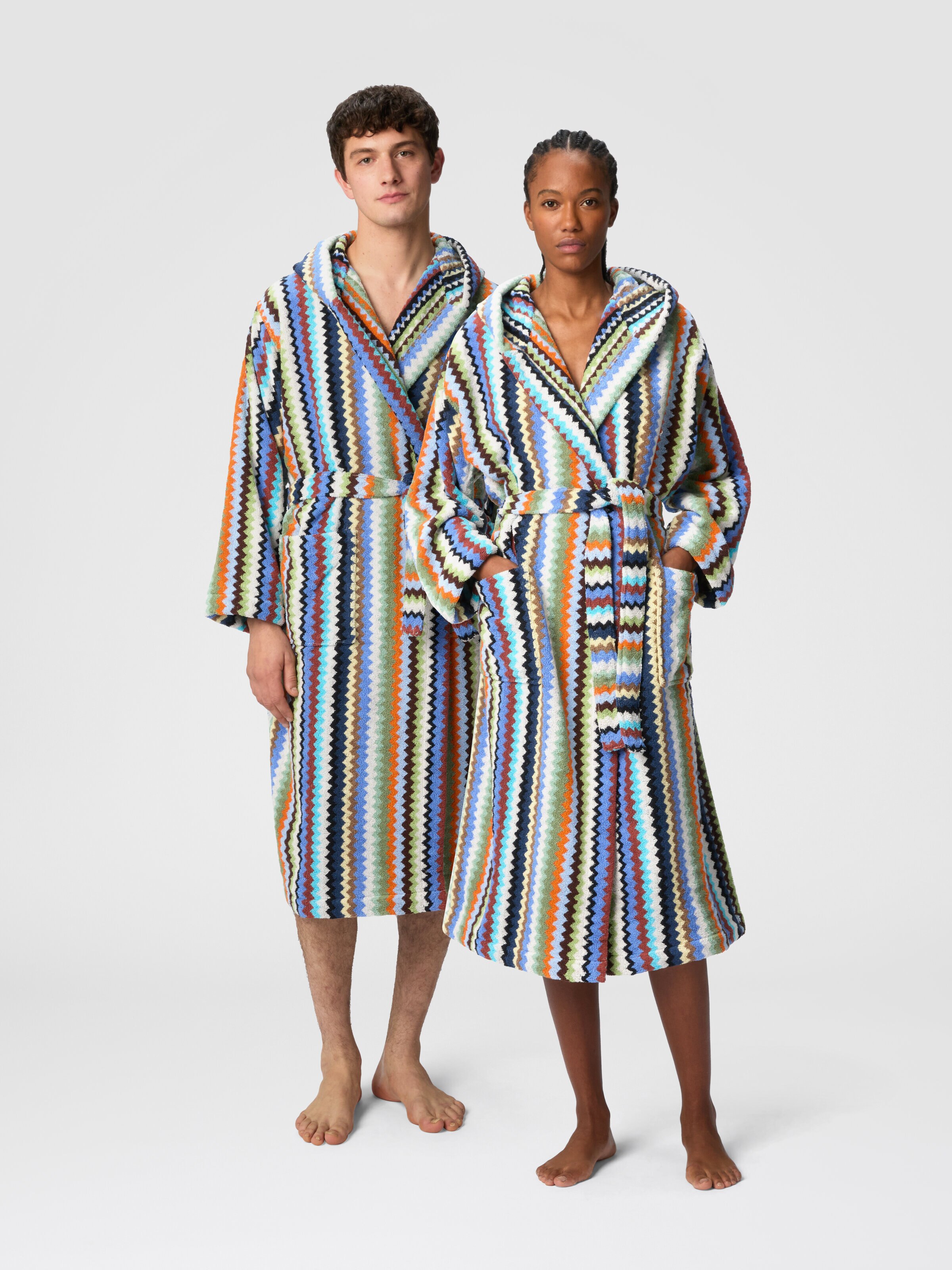 Riverbero hooded bathrobe, Turquoise  Multicoloured  - 1