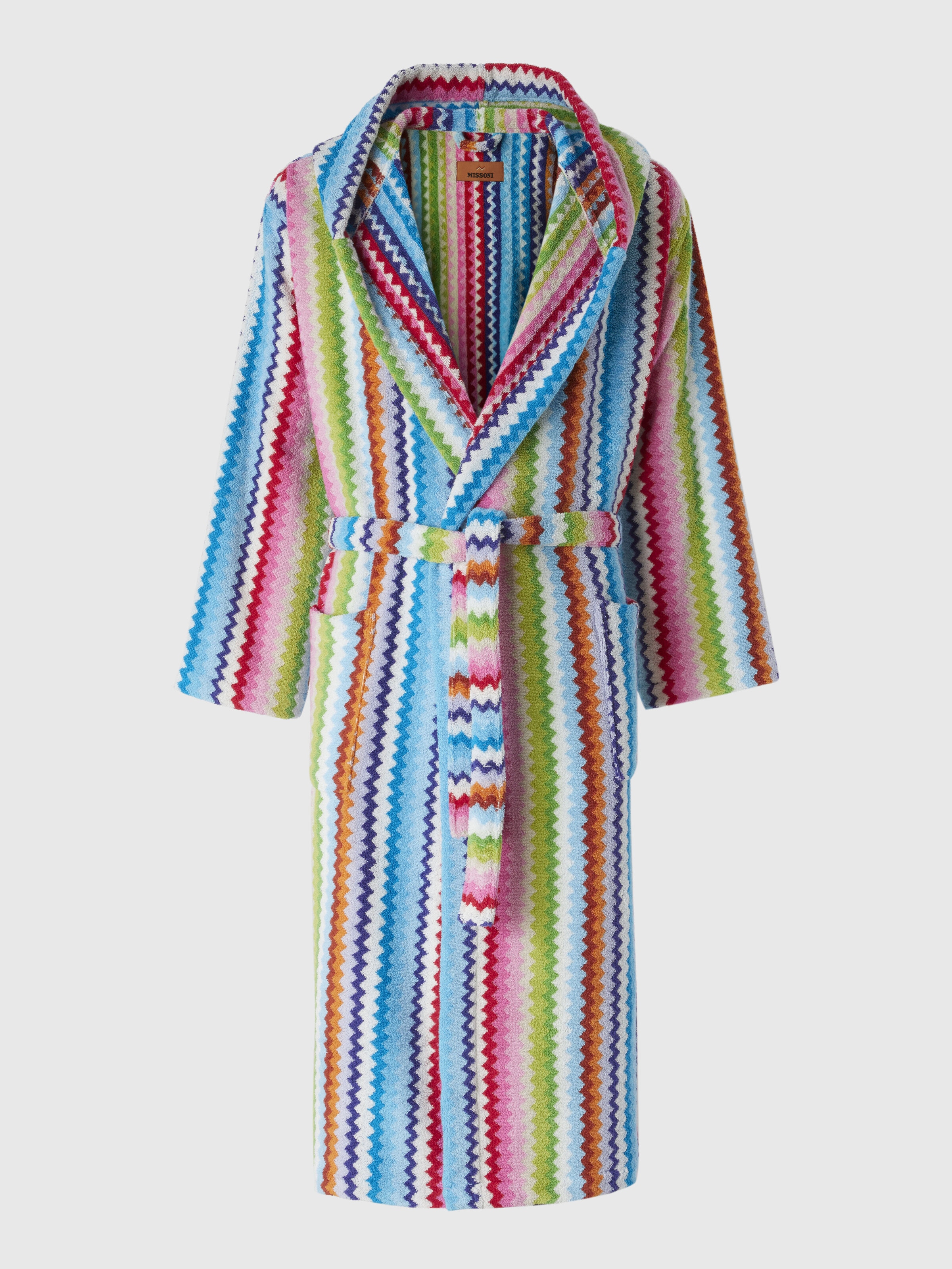 Riverbero bathrobe in zig zag cotton terry , Pink & Multicoloured - 0