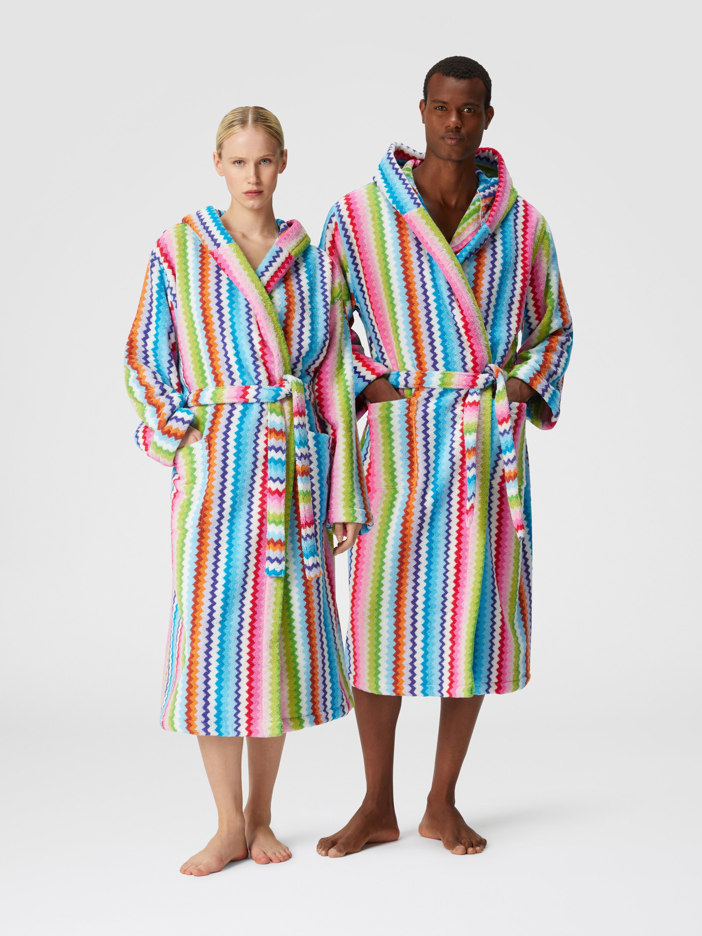 Riverbero bathrobe in zig zag cotton terry , Pink & Multicoloured - 1