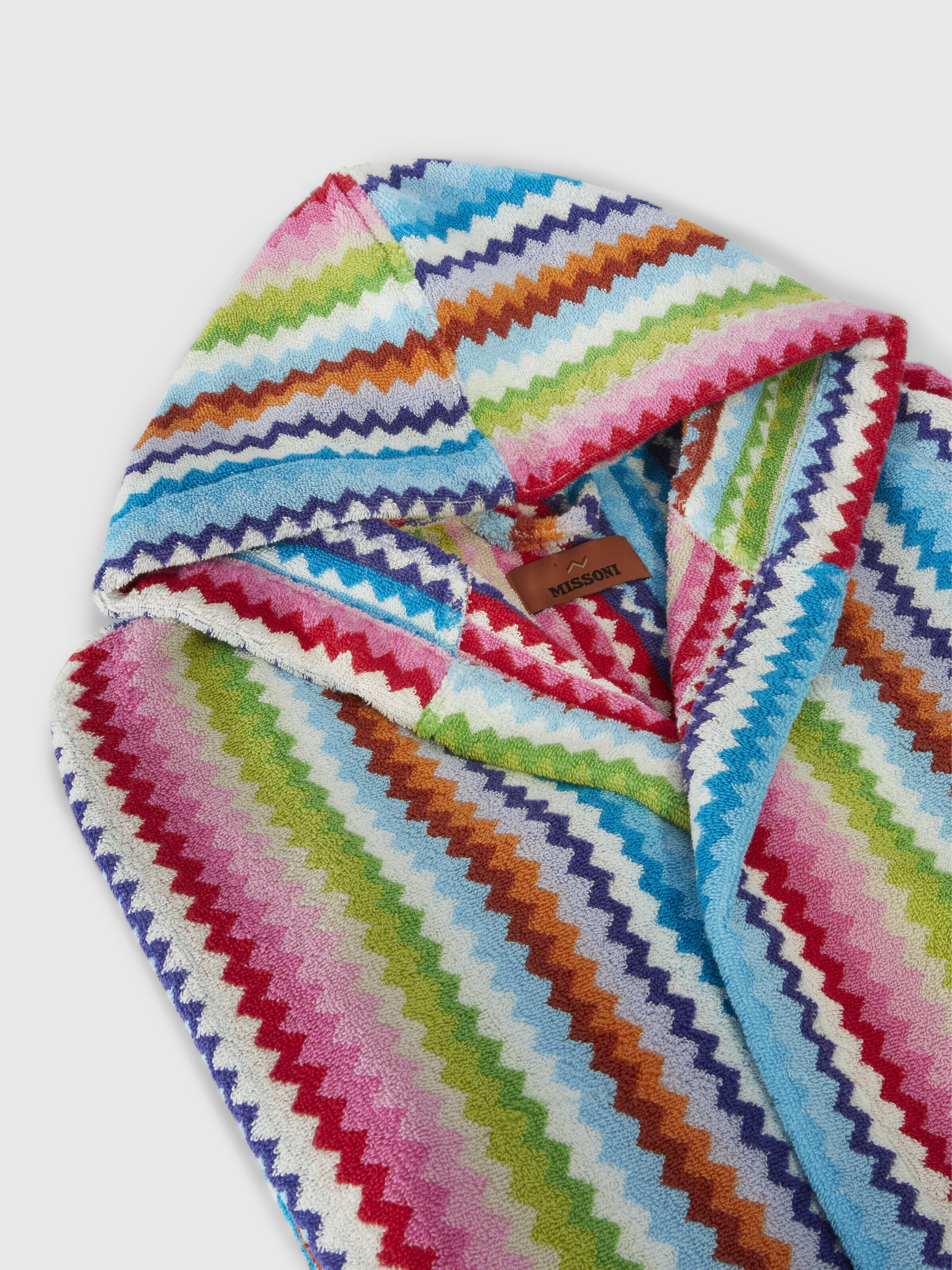 Riverbero bathrobe in zig zag cotton terry , Pink & Multicoloured - 2