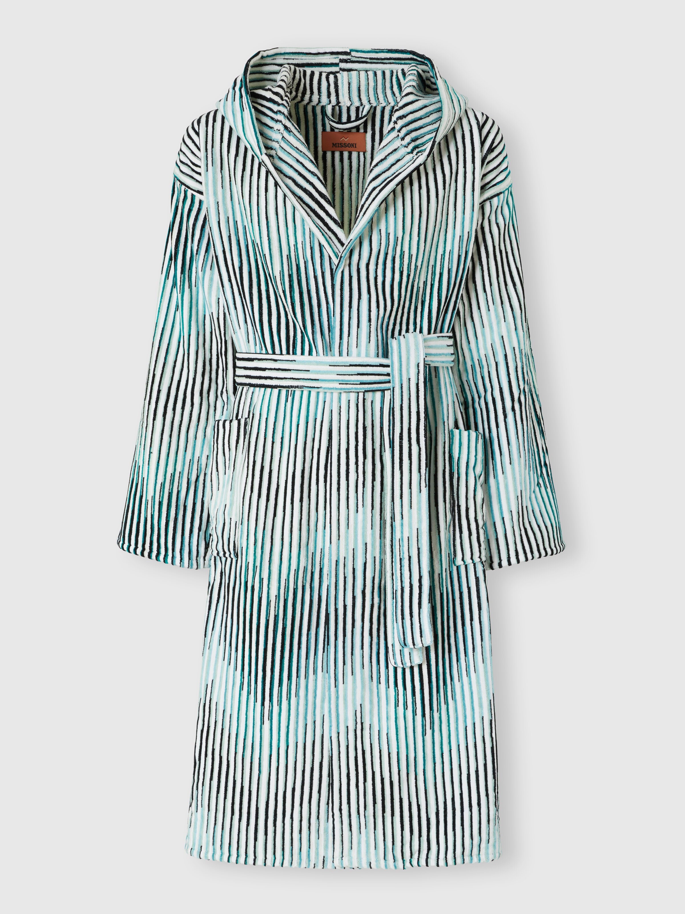 Arpeggio bathrobe in slub cotton terry, Turquoise  - 0
