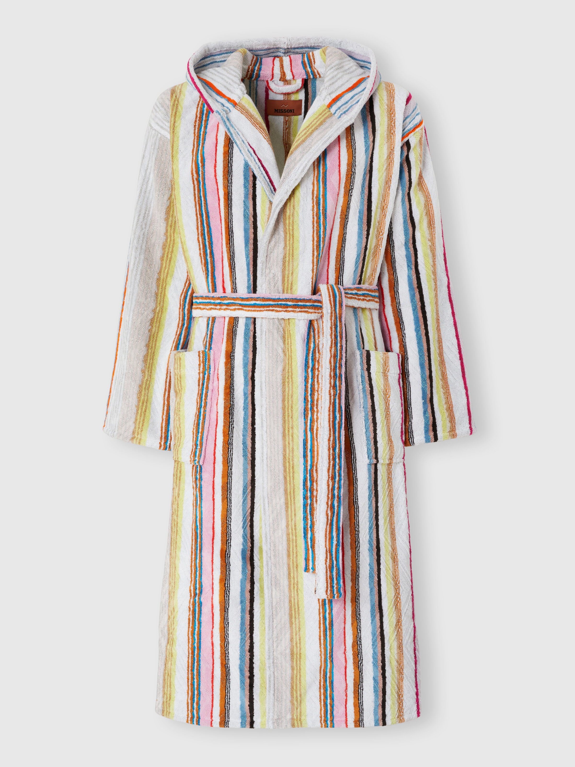 Moonshadow cotton terry bathrobe with lurex, Multicoloured  - 0