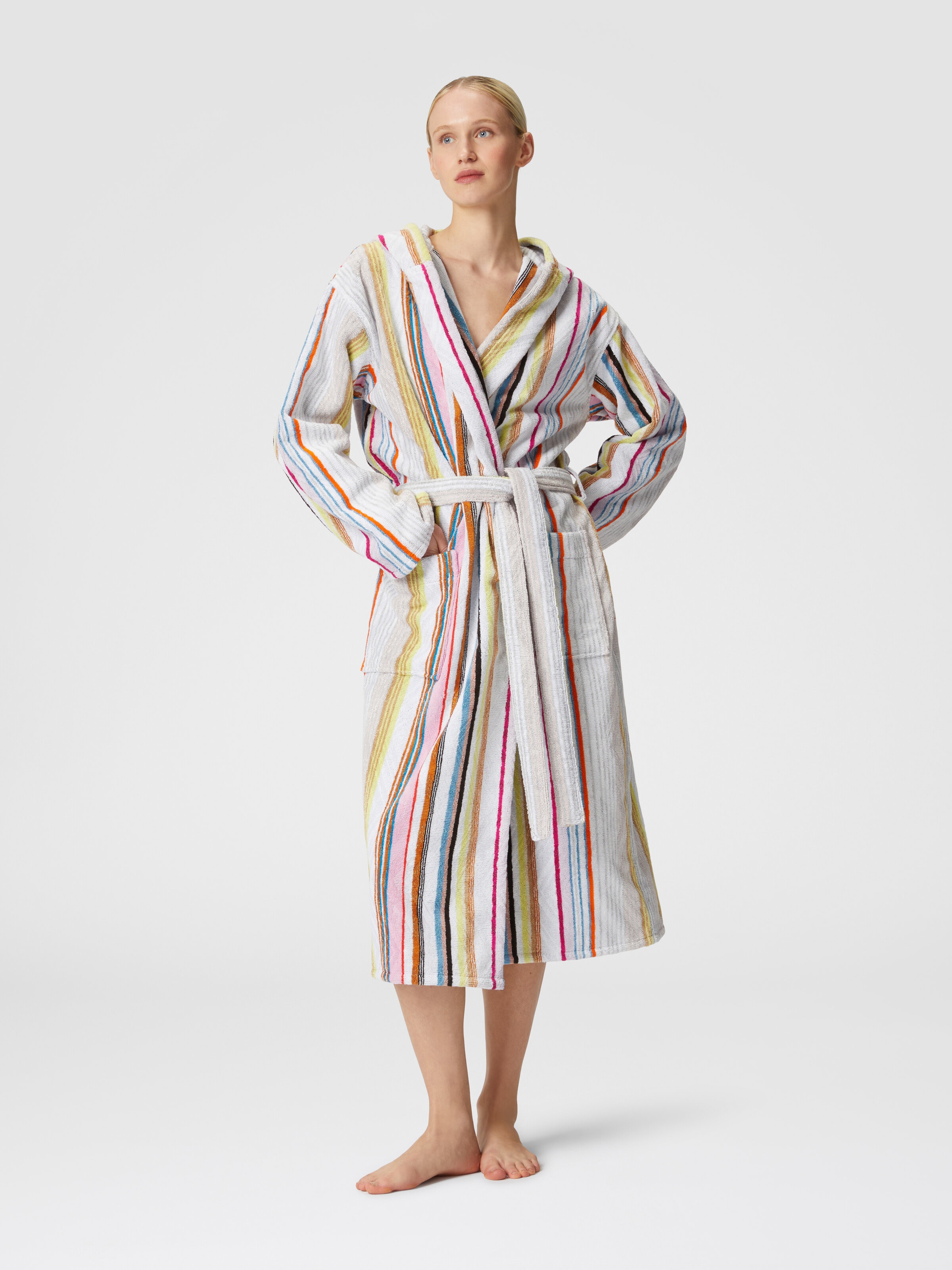 Moonshadow cotton terry bathrobe with lurex, Multicoloured  - 1