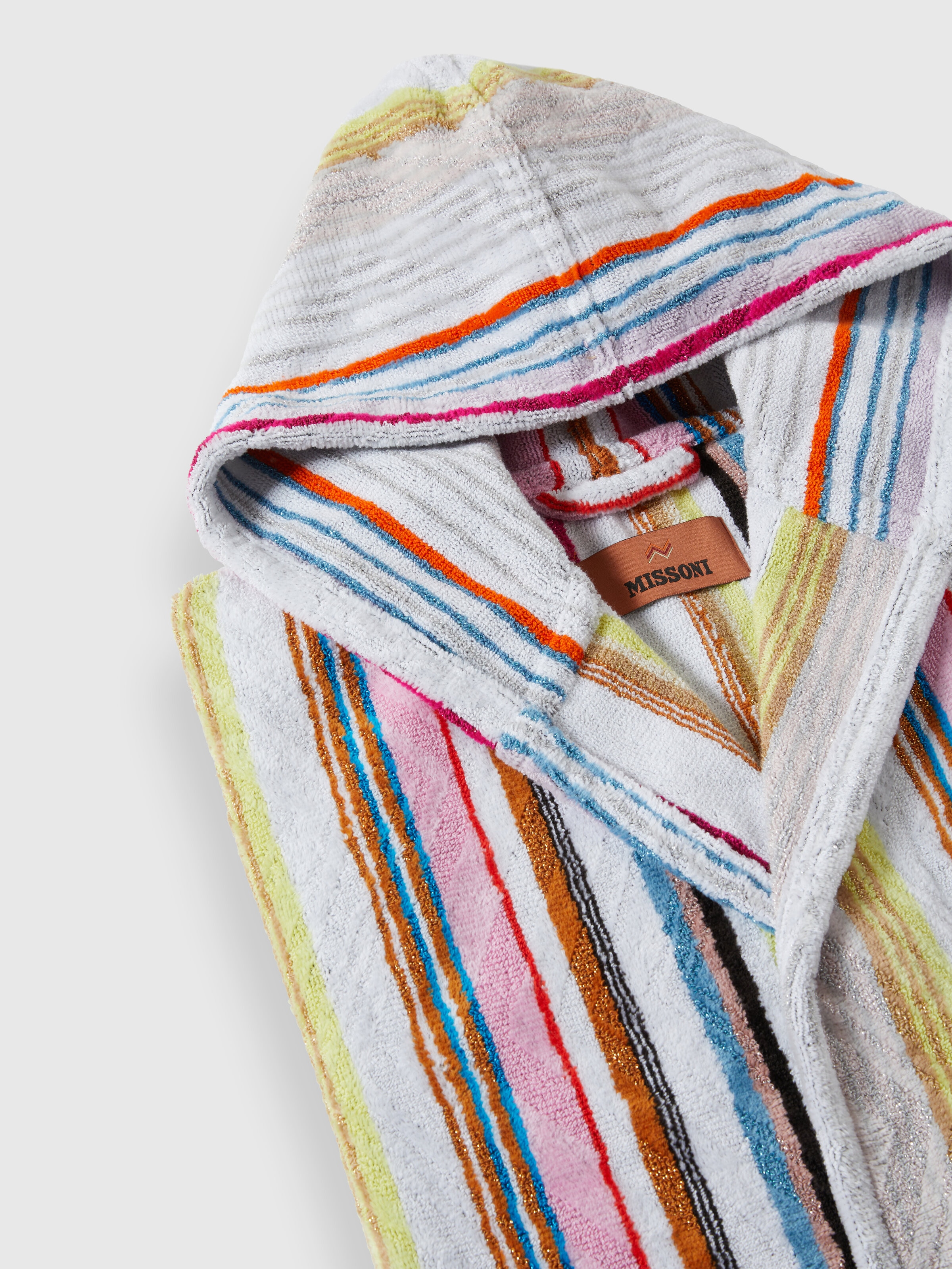 Moonshadow cotton terry bathrobe with lurex, Multicoloured  - 2