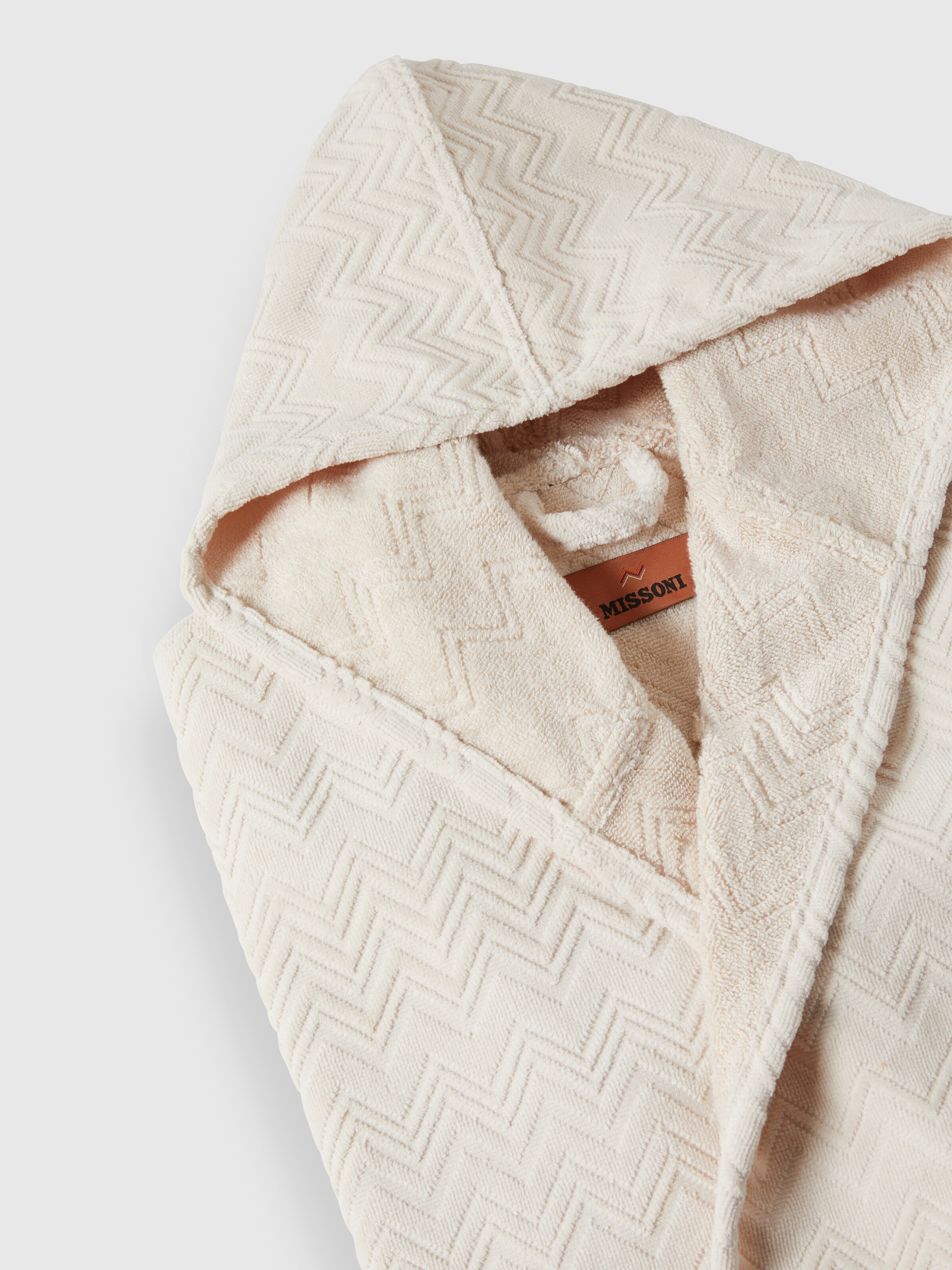 Chalk bathrobe in cotton terry with zigzag pattern, Brown - 2