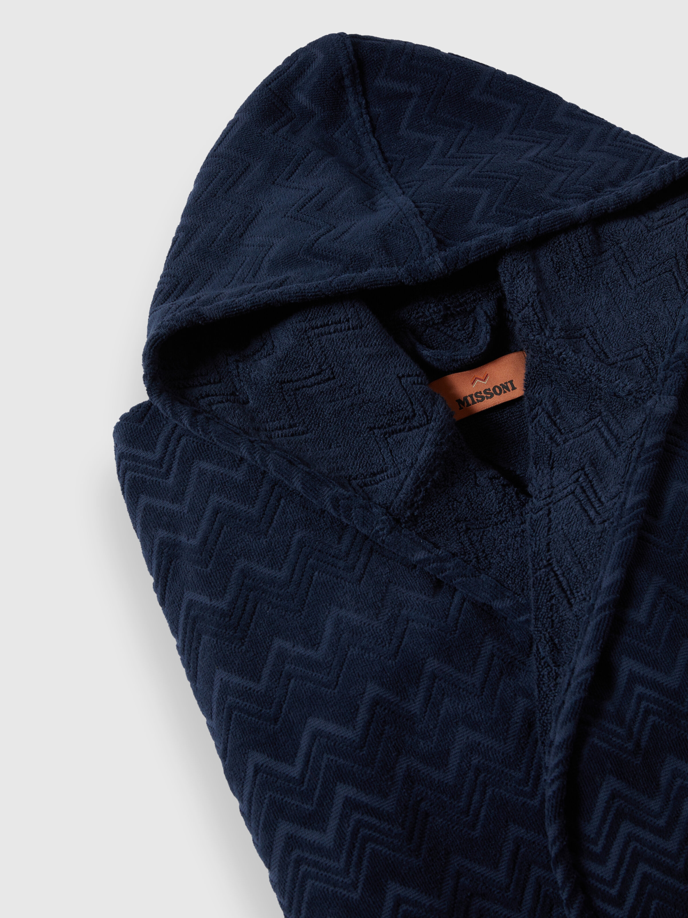 Chalk bathrobe in cotton terry with zigzag pattern, Blue - 2