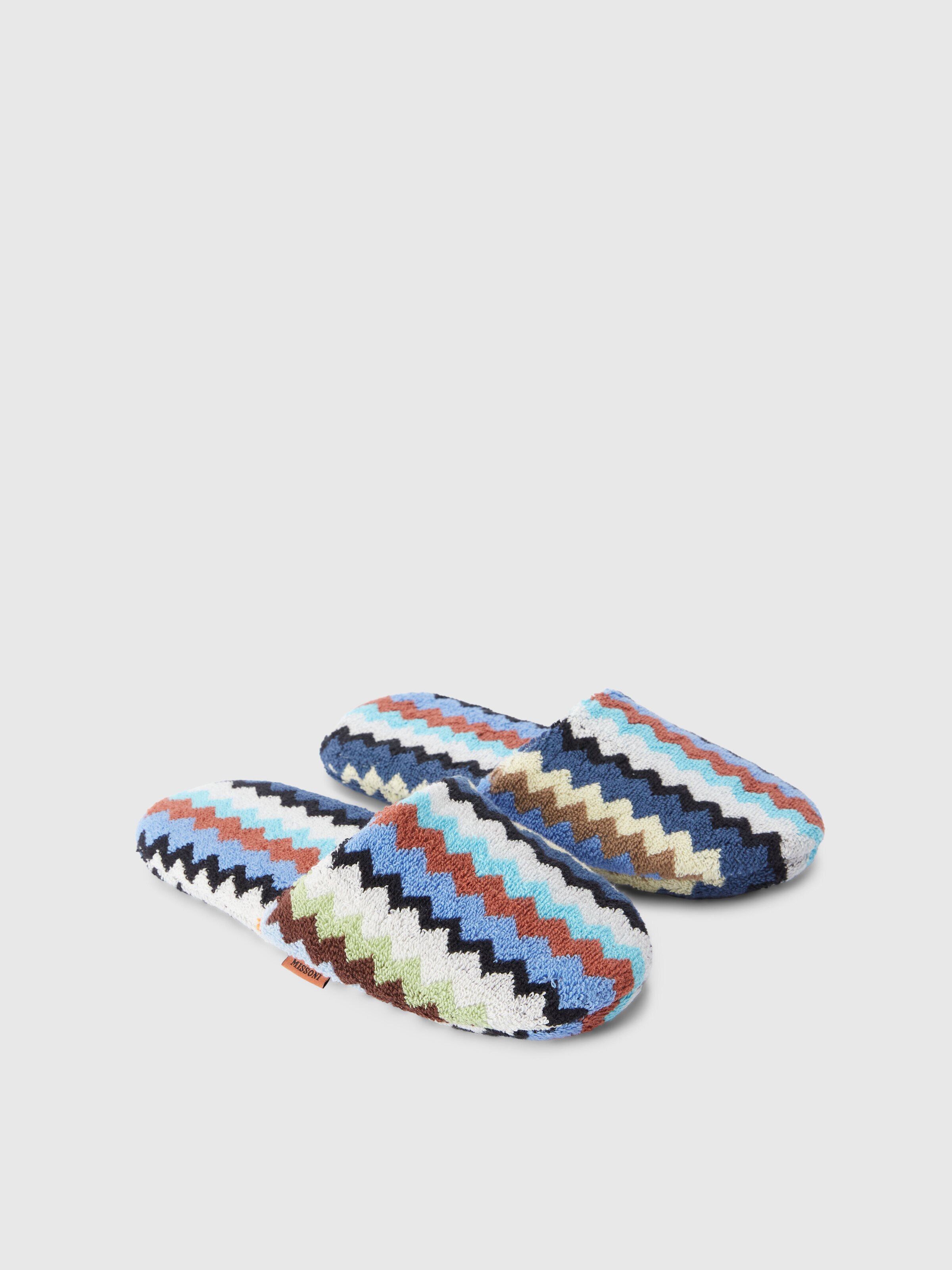 Riverbero zigzag cotton terry slippers, Turquoise  Multicoloured  - 1