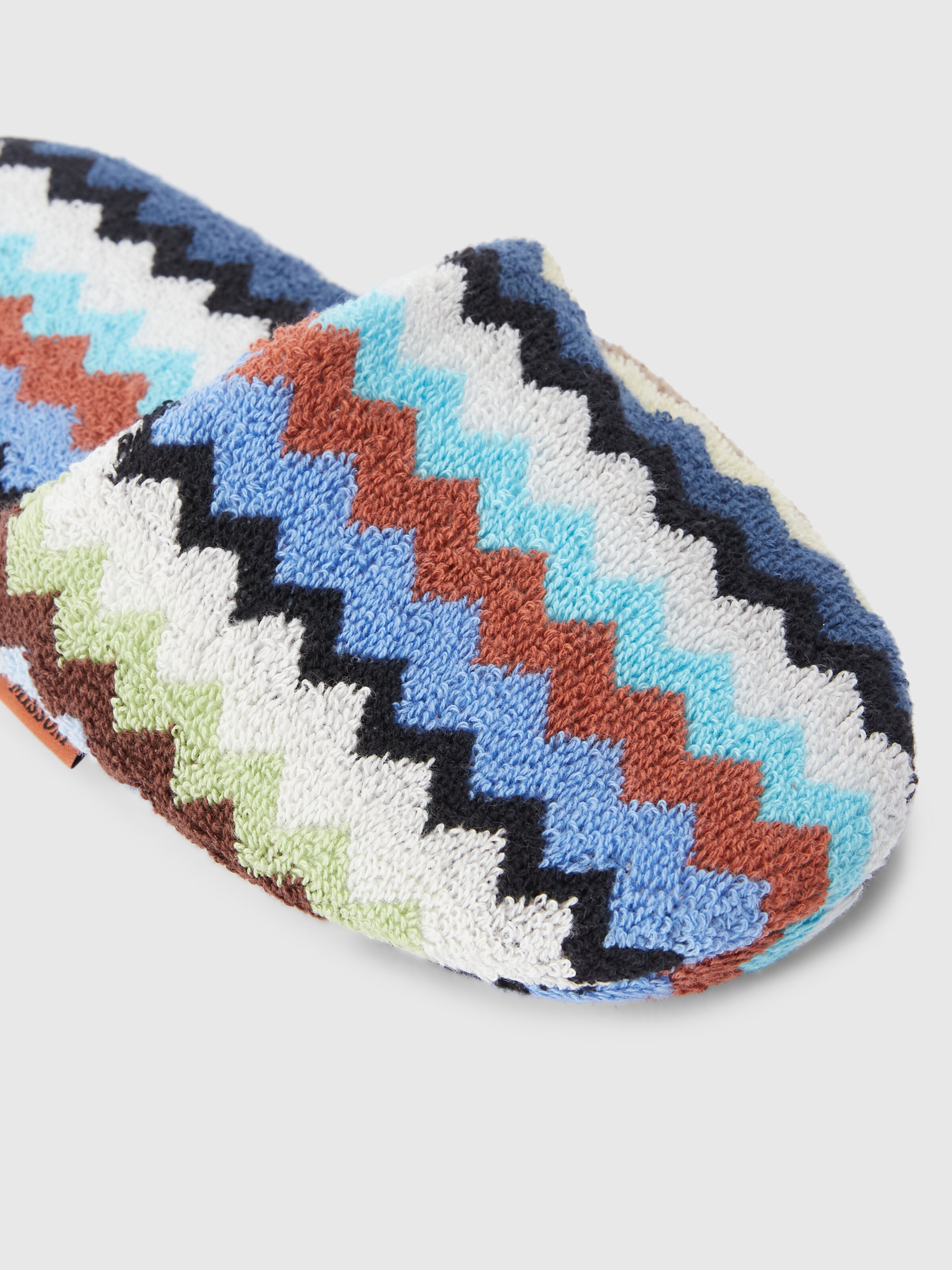 Riverbero zigzag cotton terry slippers, Turquoise  Multicoloured  - 2