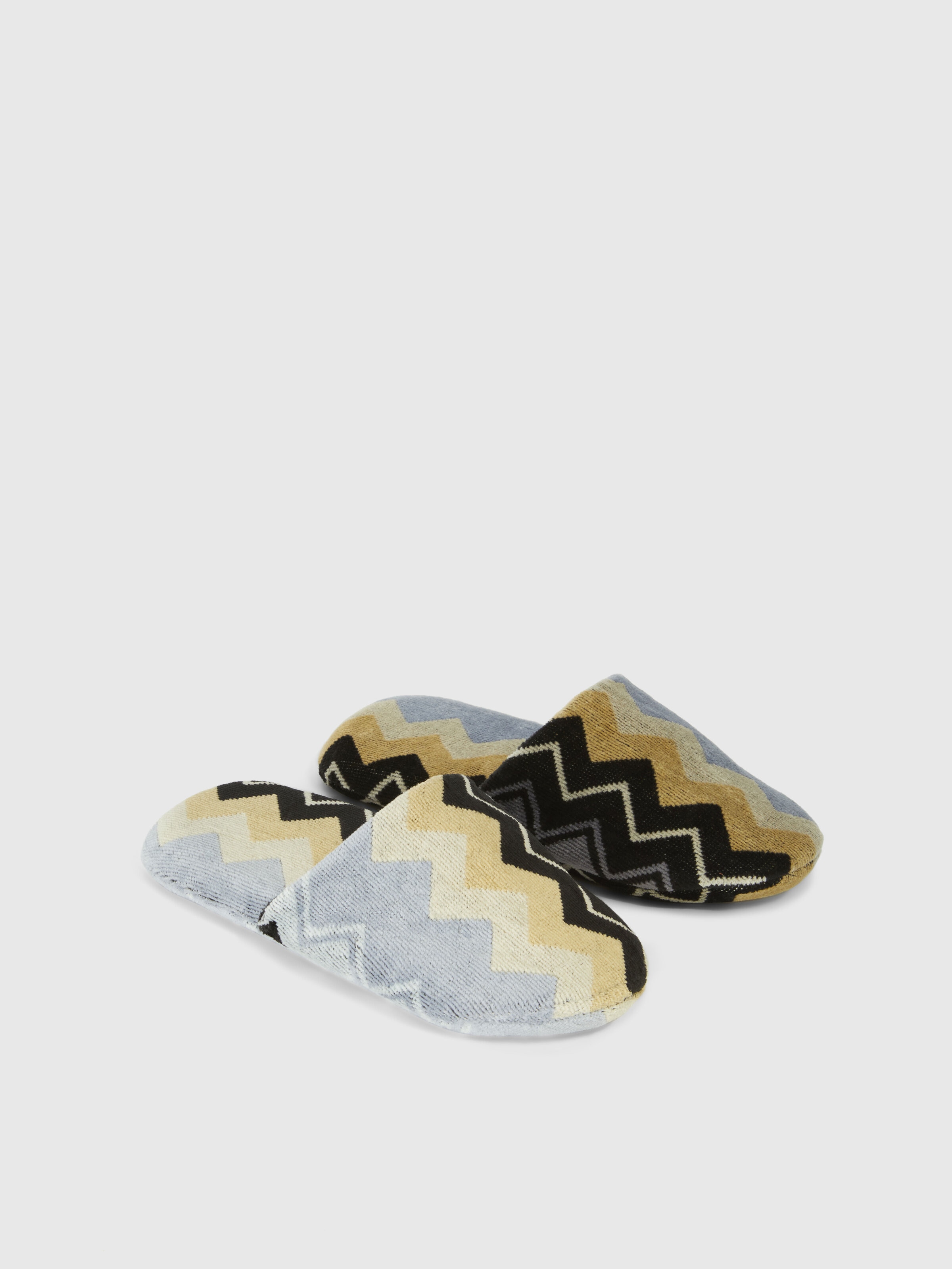 Giacomo cotton terry chevron slippers, Black    - 1