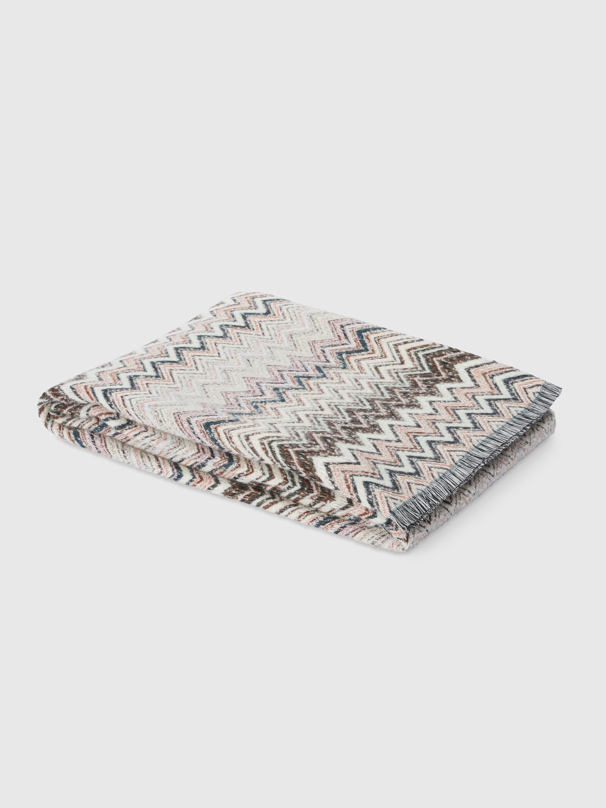 Plaid blanket 130x195 cm cotton and wool blend chevron, Orange Multicoloured  - 0
