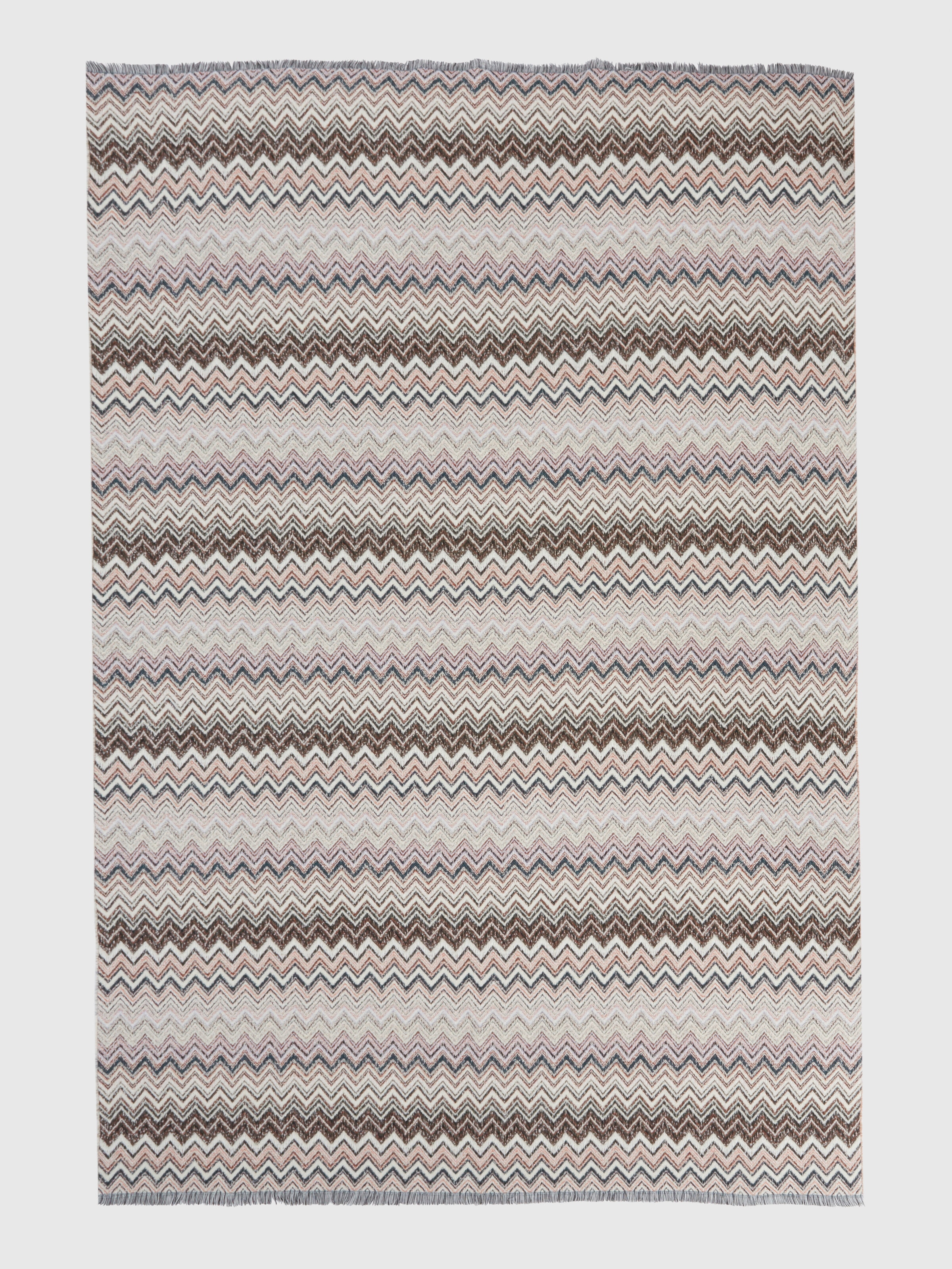Plaid blanket 130x195 cm cotton and wool blend chevron, Orange Multicoloured  - 1