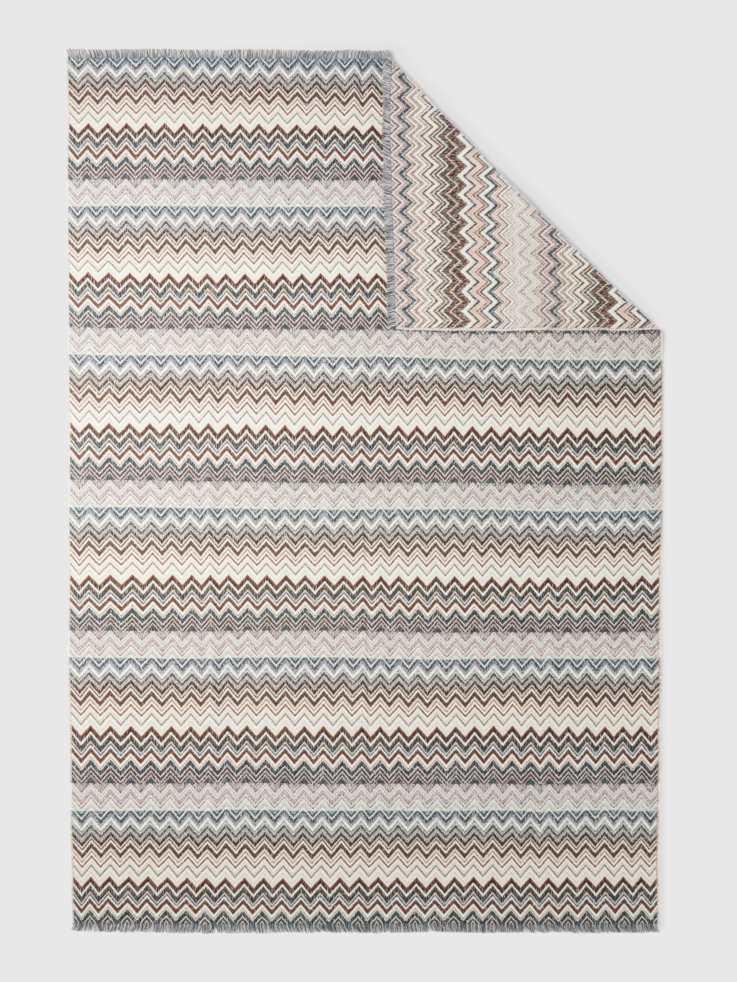 Plaid blanket 130x195 cm cotton and wool blend chevron, Orange Multicoloured  - 2
