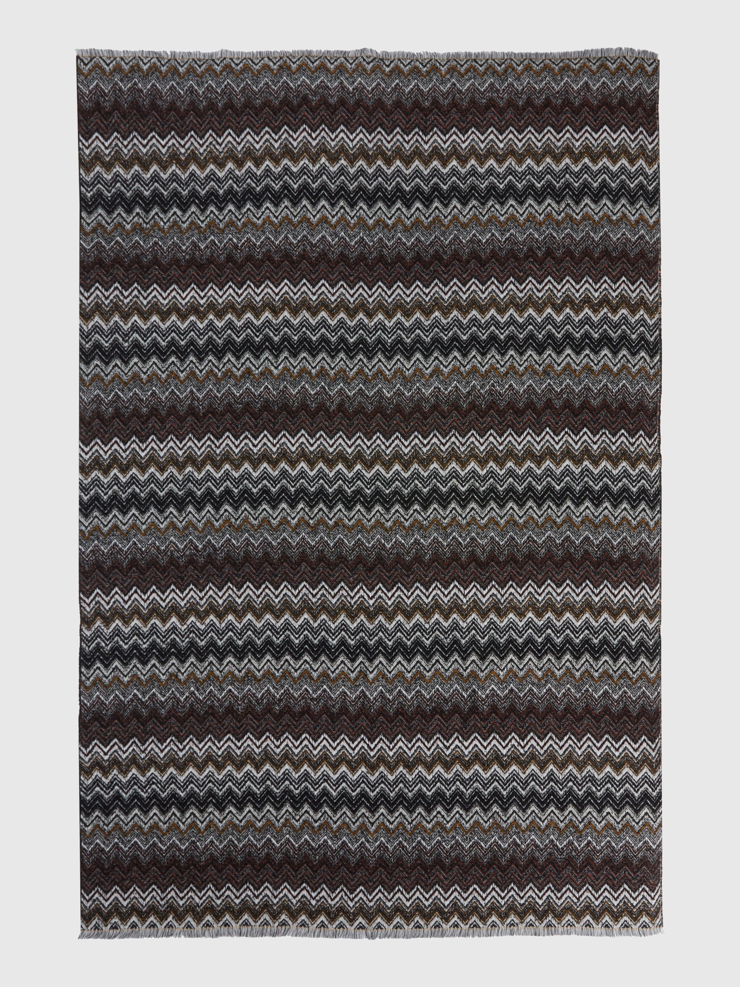Plaid blanket 130x195 cm cotton and wool blend chevron, Black    - 1