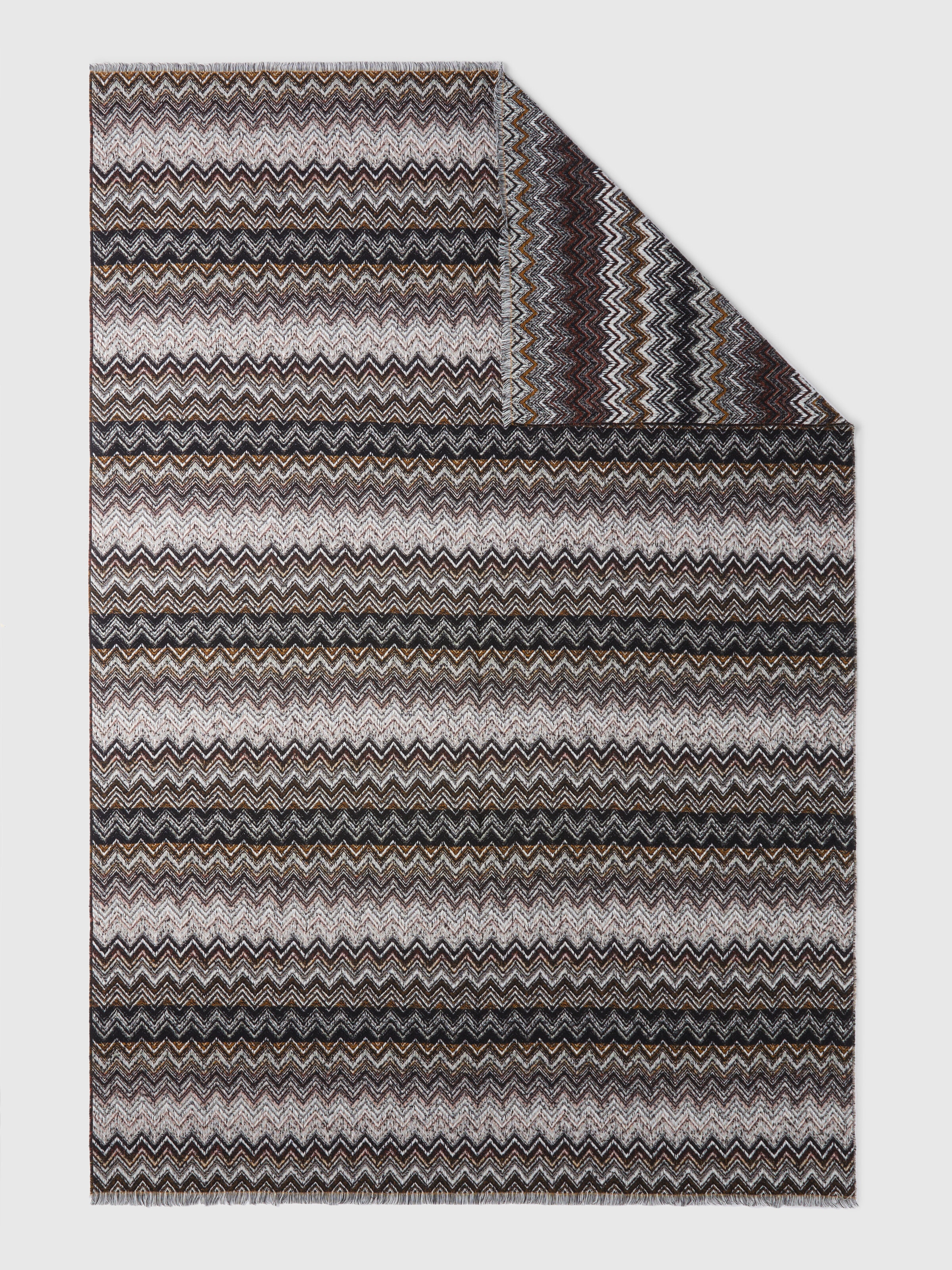 Plaid blanket 130x195 cm cotton and wool blend chevron, Black    - 2
