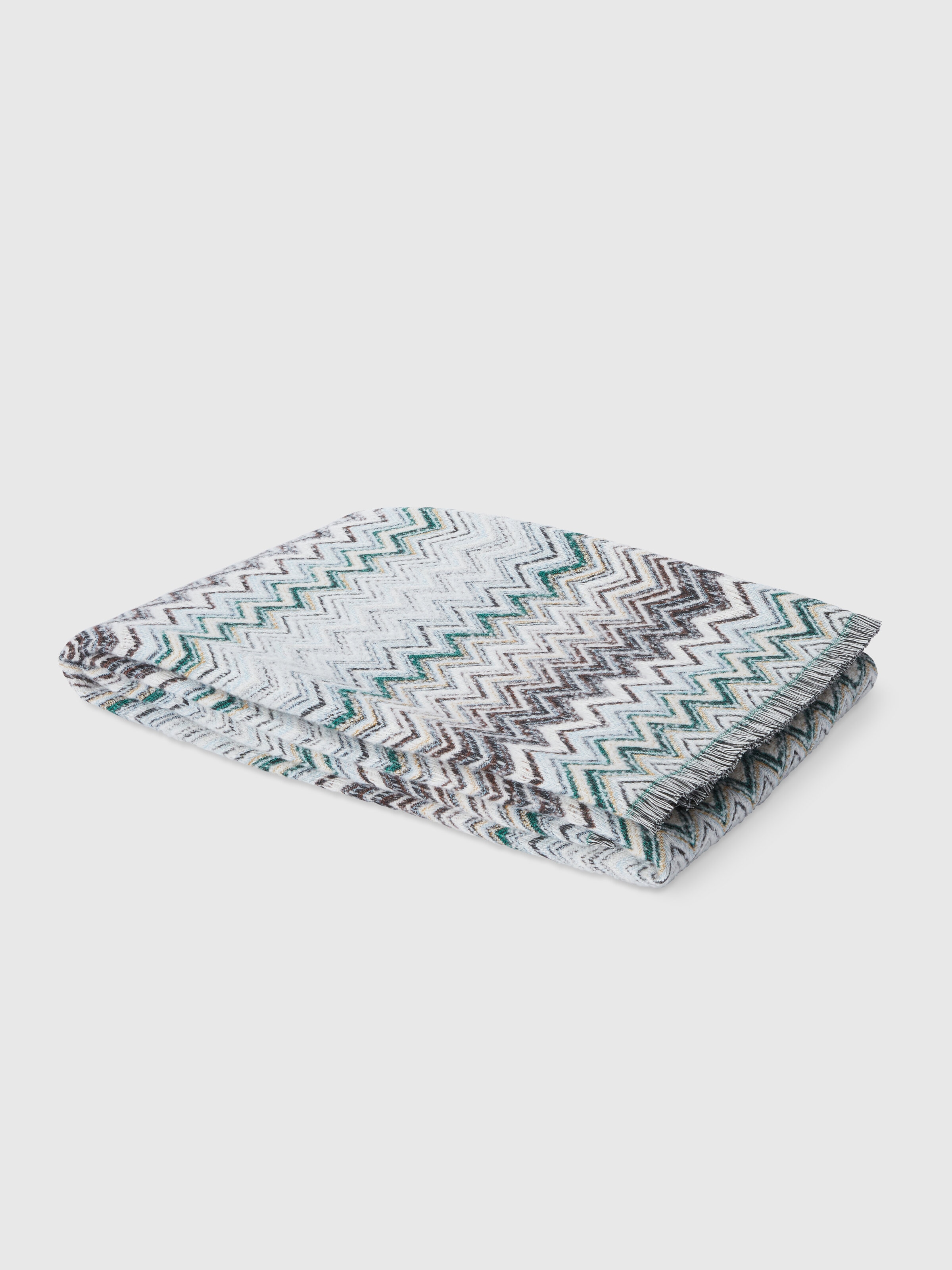 Plaid blanket 130x195 cm cotton and wool blend chevron, Green - 0