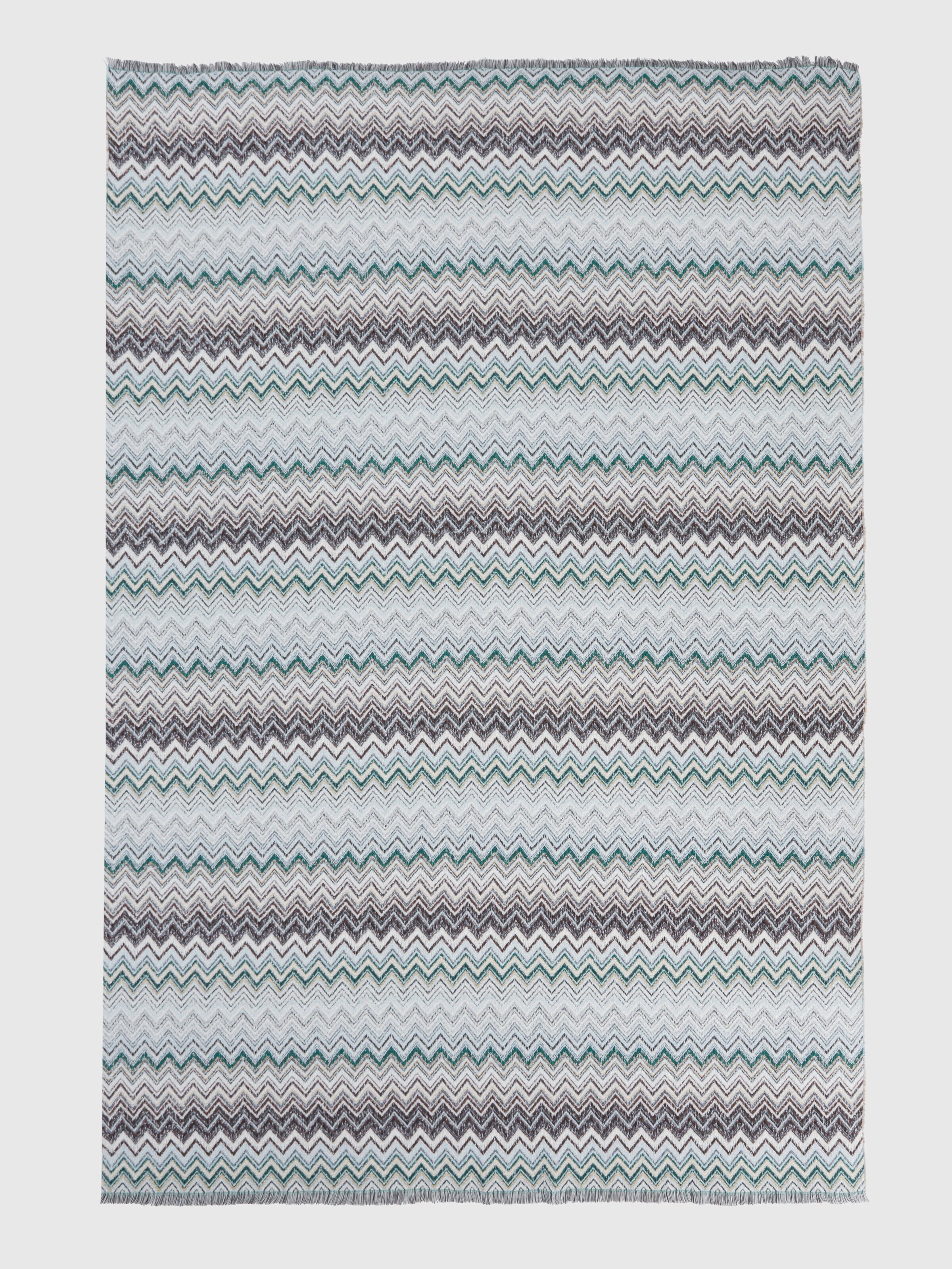 Plaid blanket 130x195 cm cotton and wool blend chevron, Green - 1