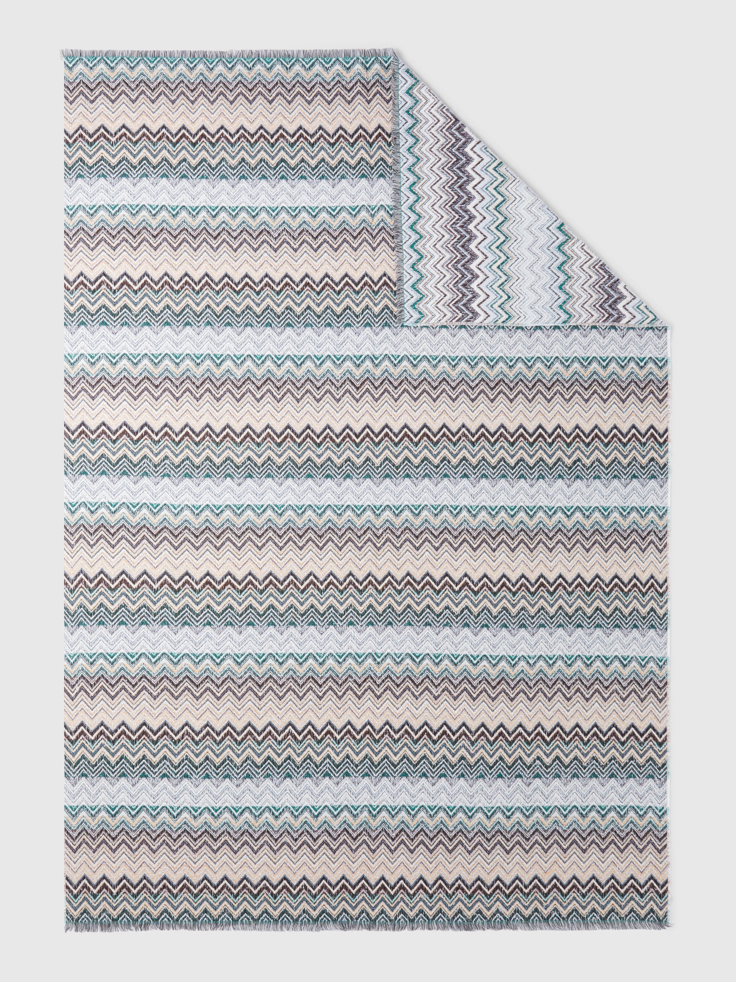 Plaid blanket 130x195 cm cotton and wool blend chevron, Green - 2