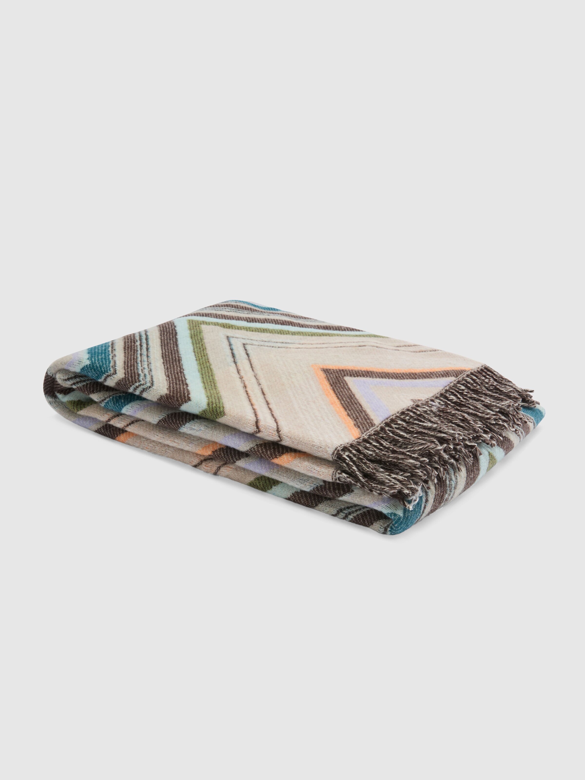 Chevron plaid blanket 130x190 cm in wool blend, Brown Multicoloured  - 0