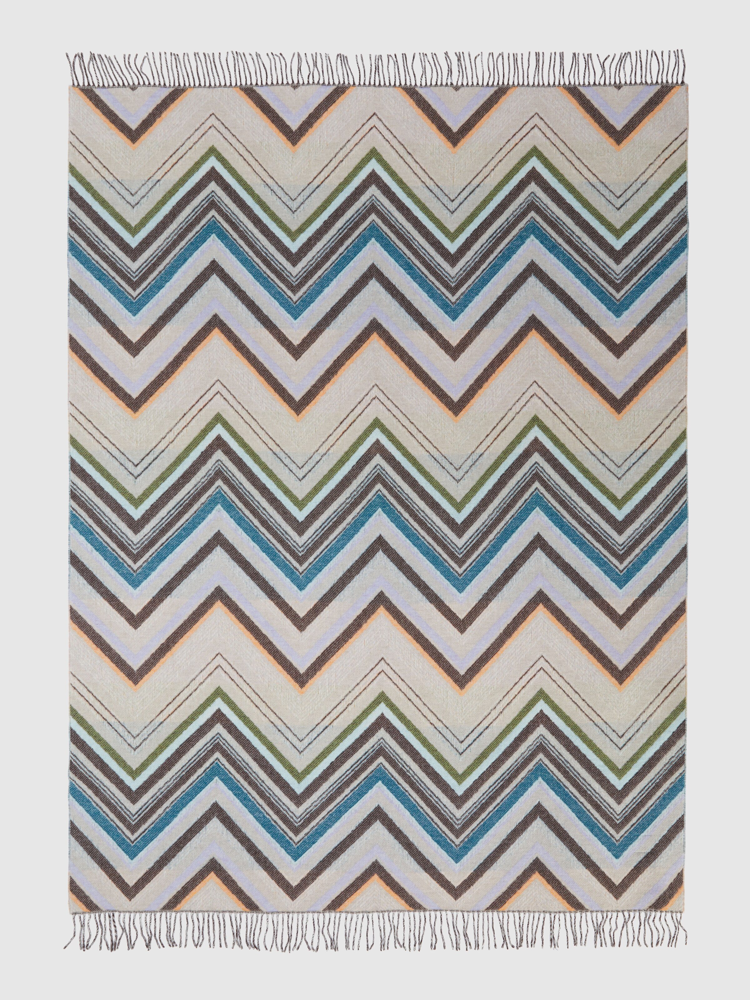 Chevron plaid blanket 130x190 cm in wool blend, Brown Multicoloured  - 1