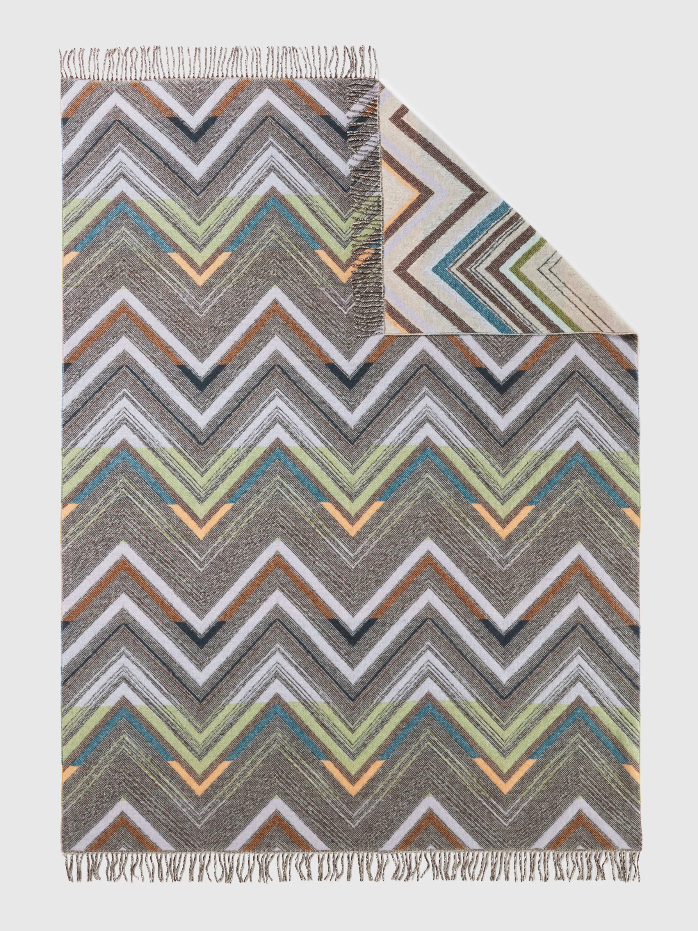 Chevron plaid blanket 130x190 cm in wool blend, Brown Multicoloured  - 2
