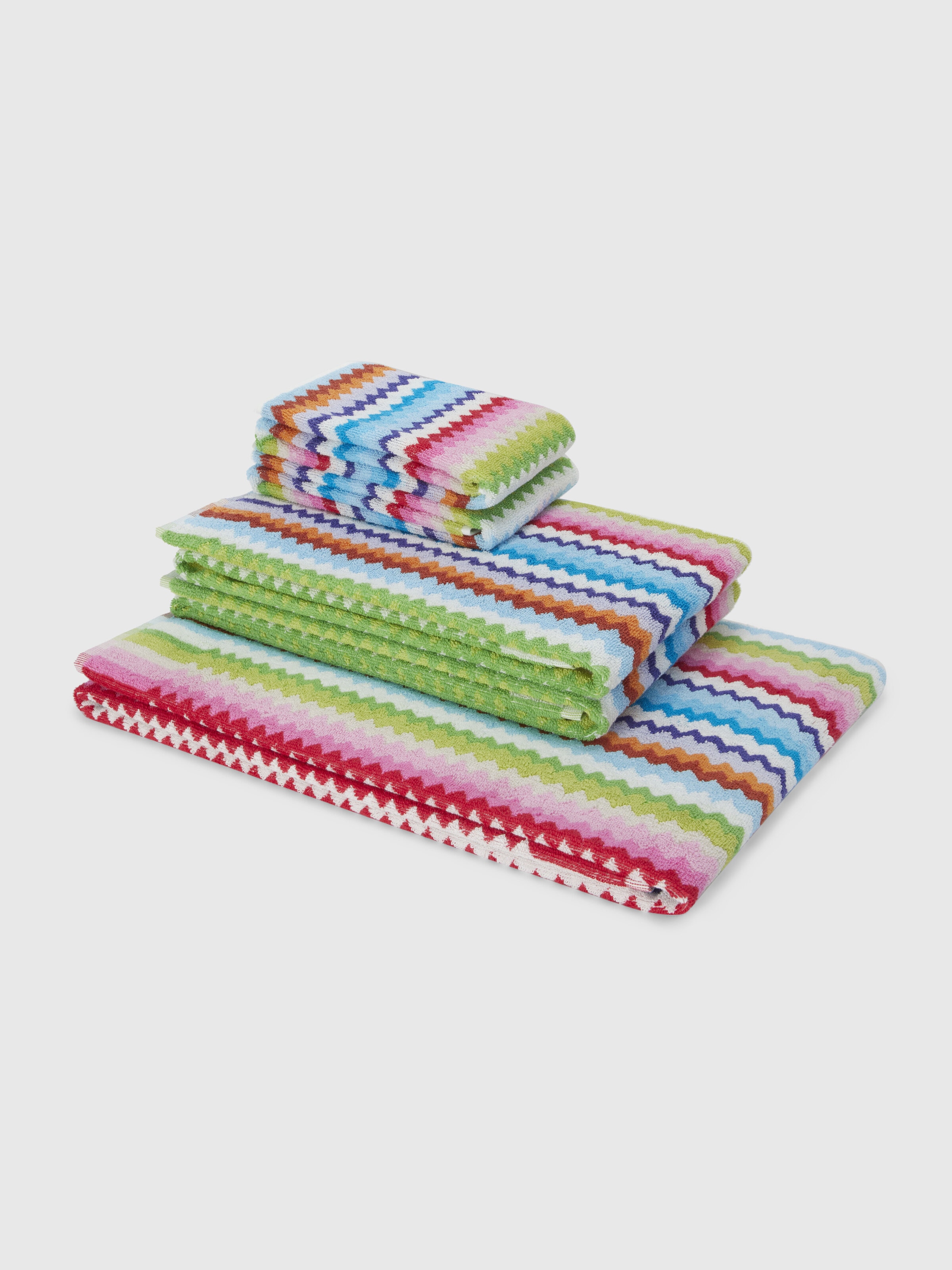 Set of 5 pieces of Zig zag cotton terry Riverbero bath towels, Pink & Multicoloured - 0
