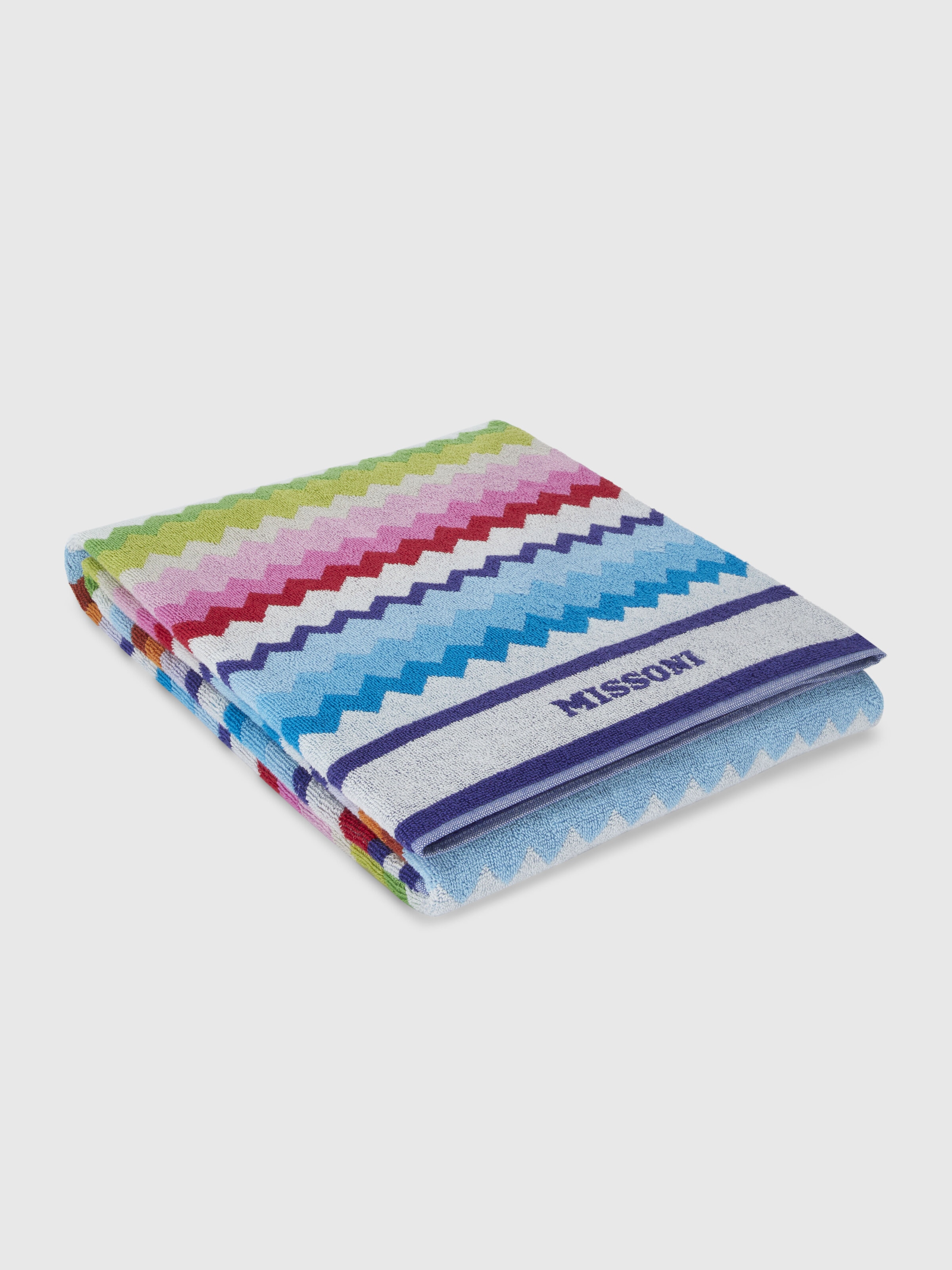 Beach towel 100x180 cm Riverbero in zig zag cotton terry, Pink & Multicoloured - 0