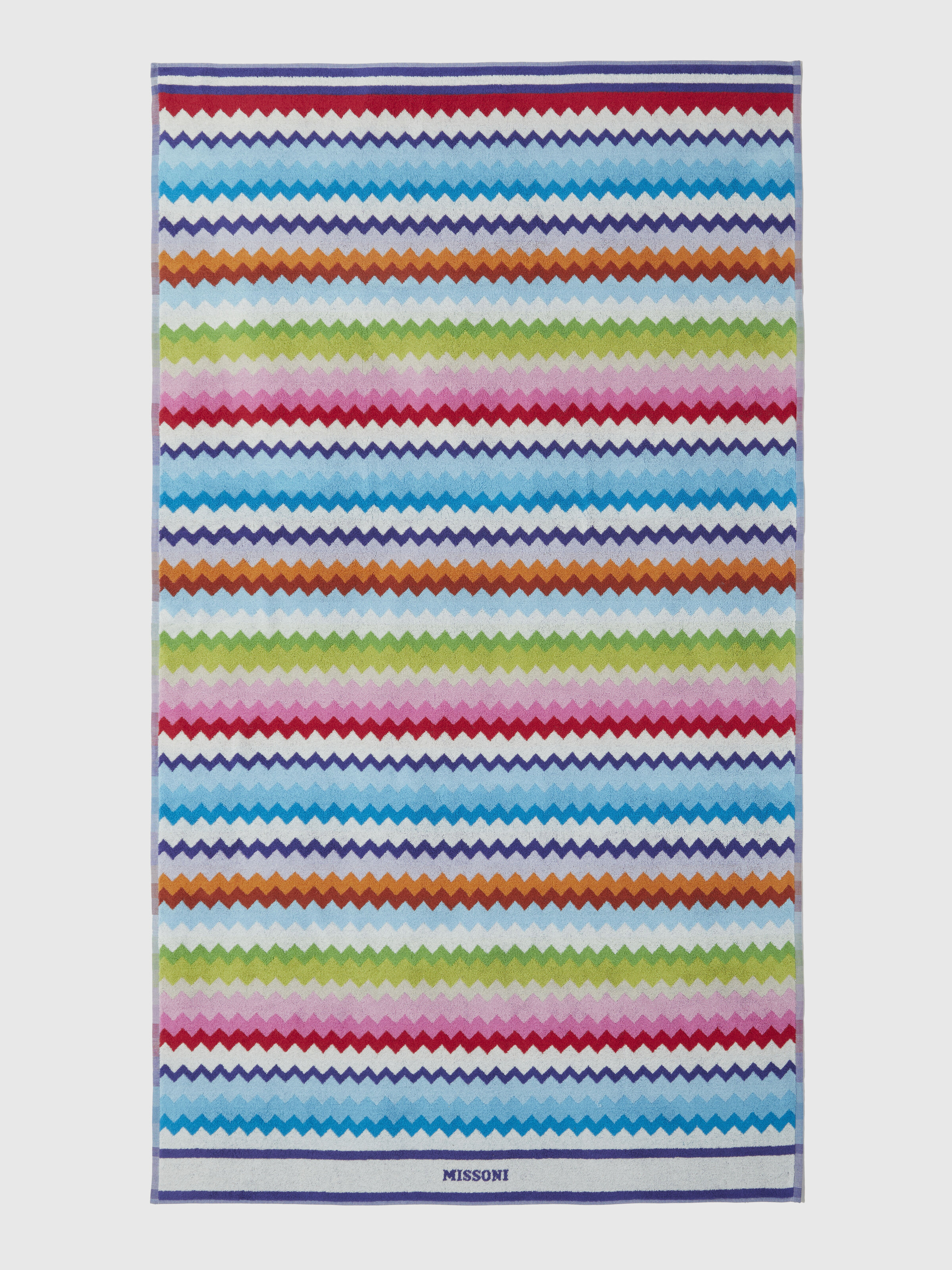 Beach towel 100x180 cm Riverbero in zig zag cotton terry, Pink & Multicoloured - 1