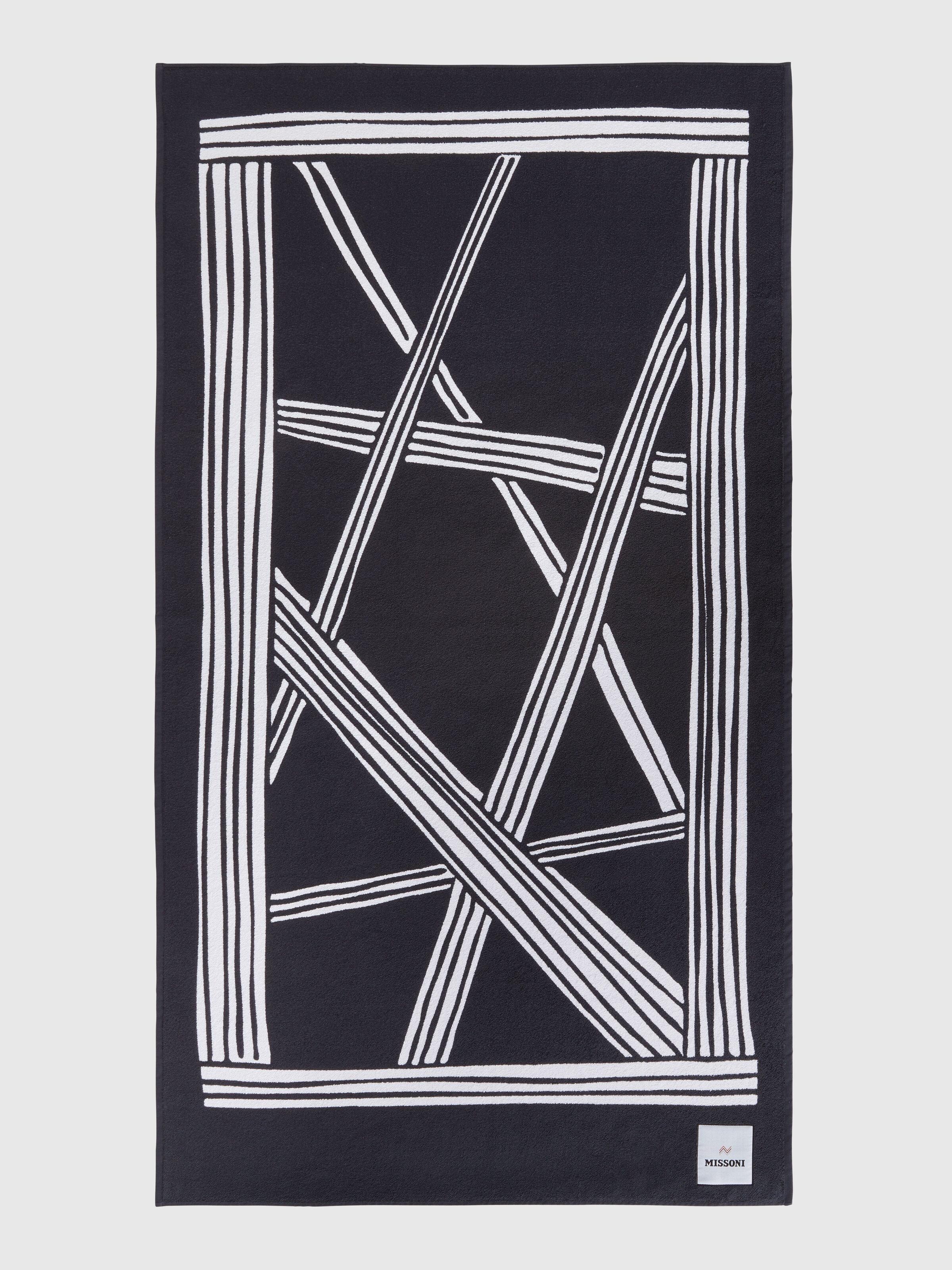 Toalla de playa Nastri 180x100 cm de rizo de algodón, Blanco & Negro - 1