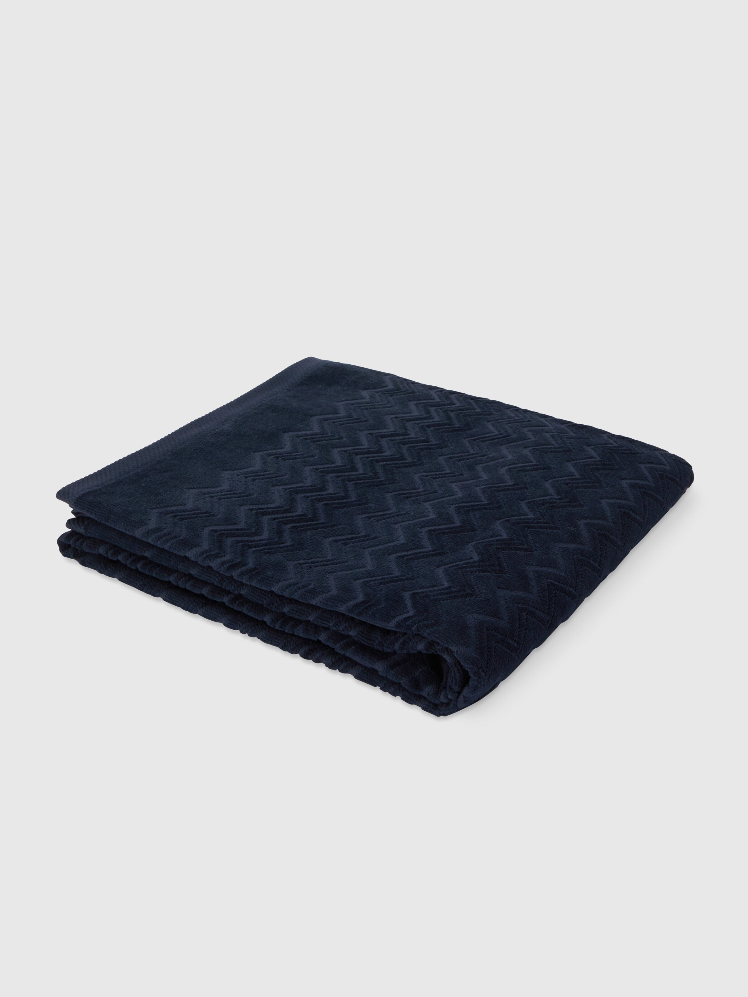 Serviette de bain 150x100 cm Chalk en coton éponge à zigzag, Bleu - 0