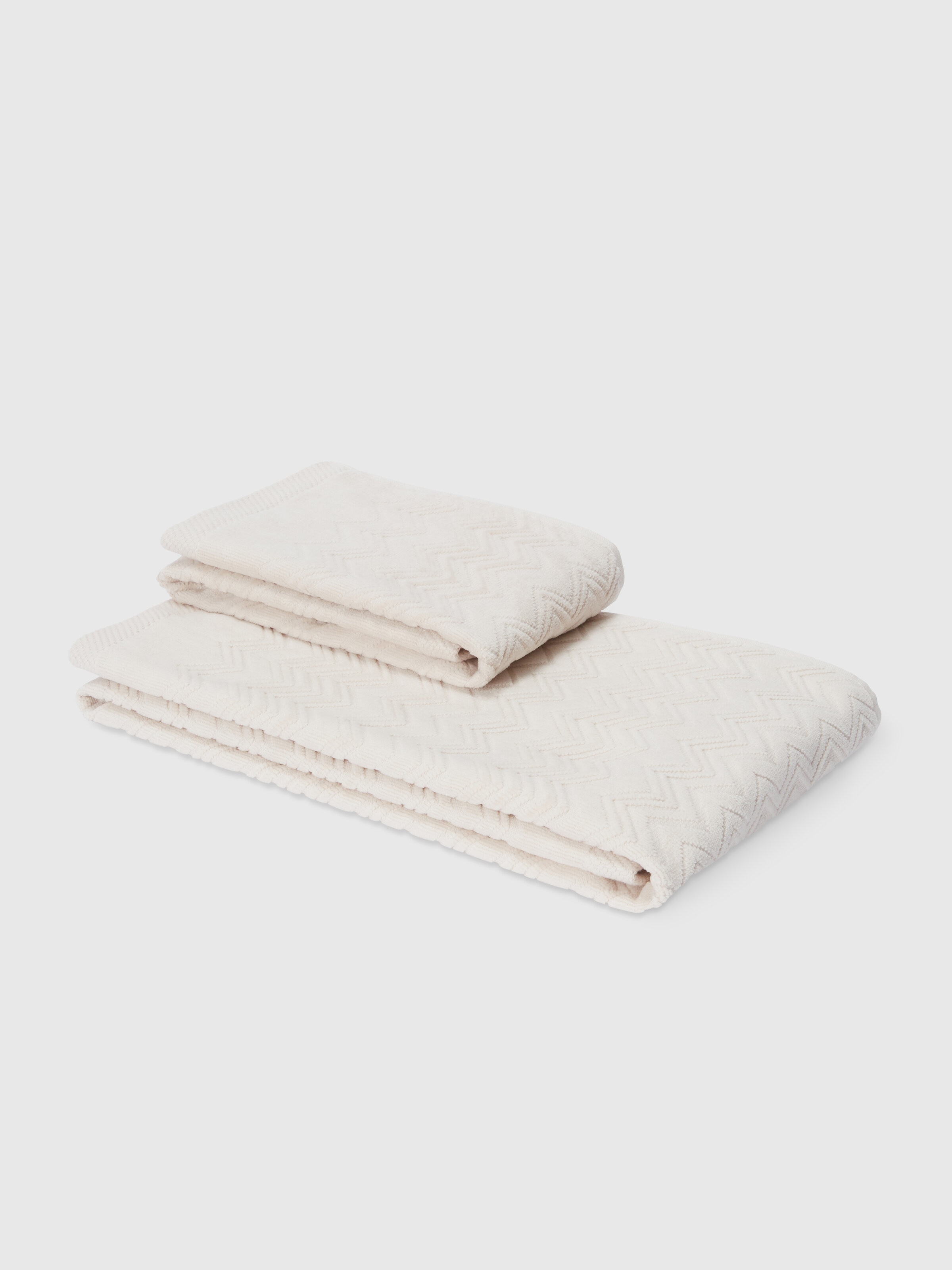 Chalk 2-piece bath towel set in cotton terry with zigzag pattern, Brown - 0