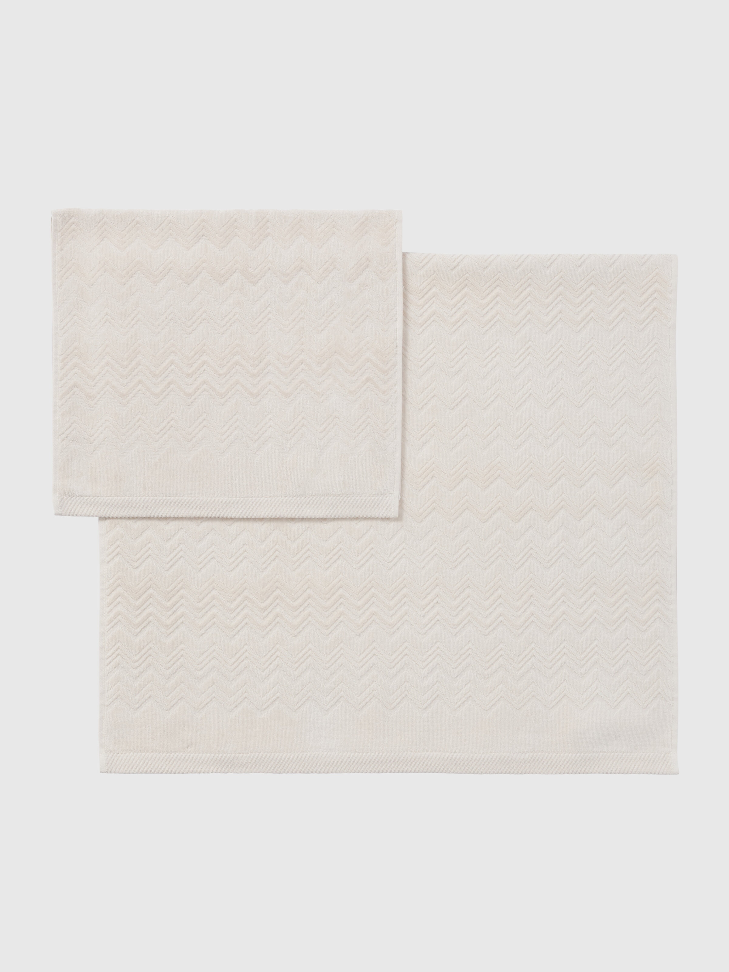 Chalk 2-piece bath towel set in cotton terry with zigzag pattern, Brown - 1