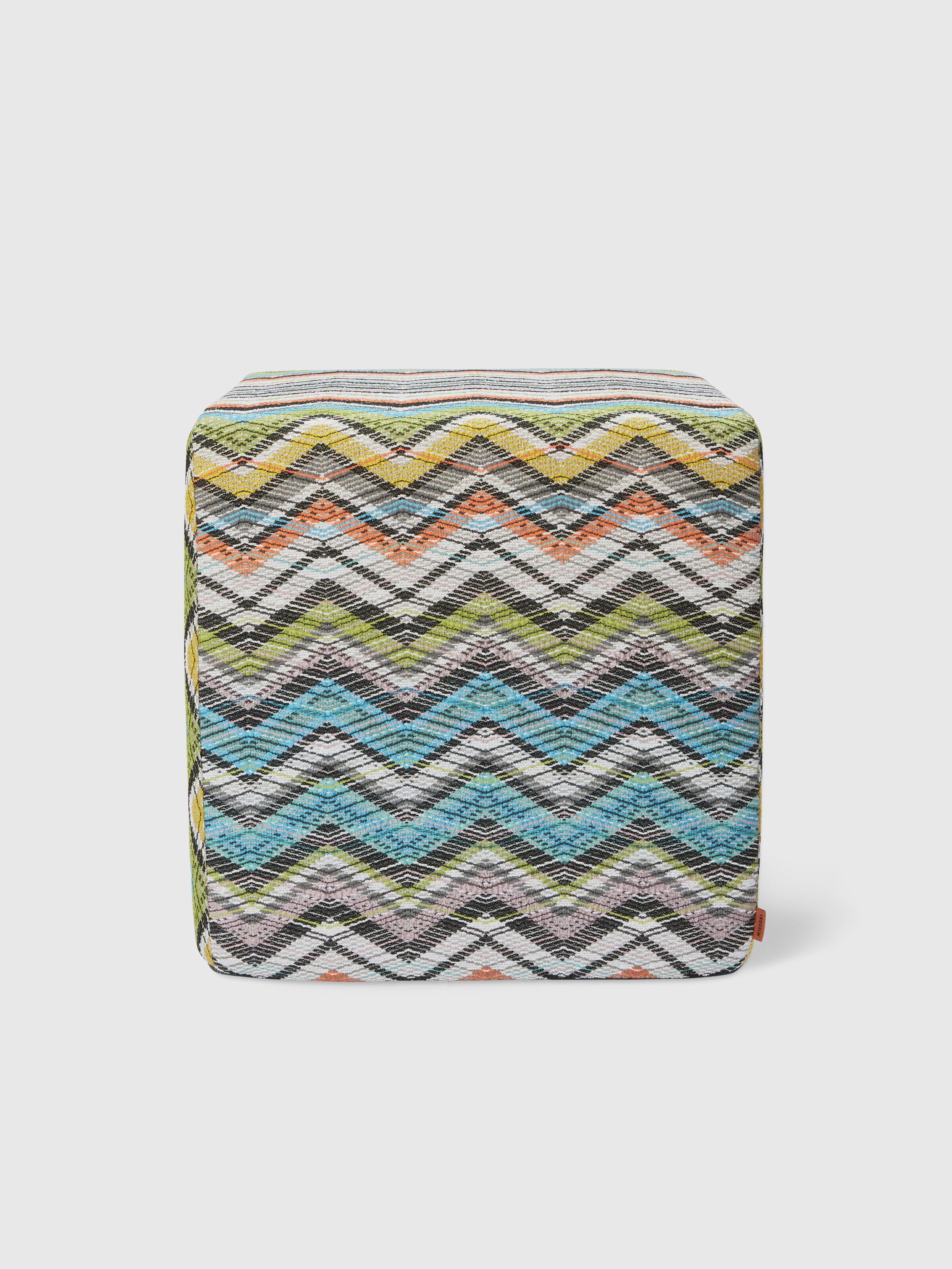 Carioca 40x40x40 cm cubic pouffe in cotton blend with chevron pattern, Multicoloured  - 0