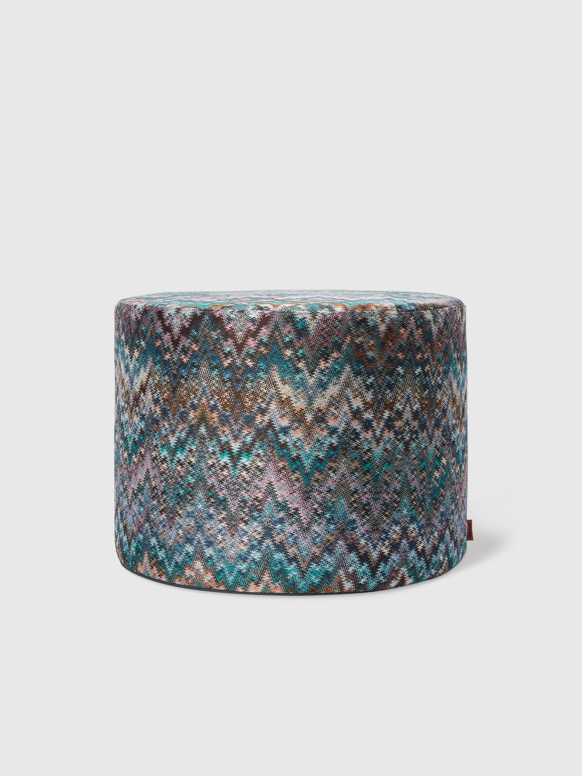 Parrot cylindrical pouffe 40x30 cm with zigzag pattern, Turquoise  Multicoloured  - 0