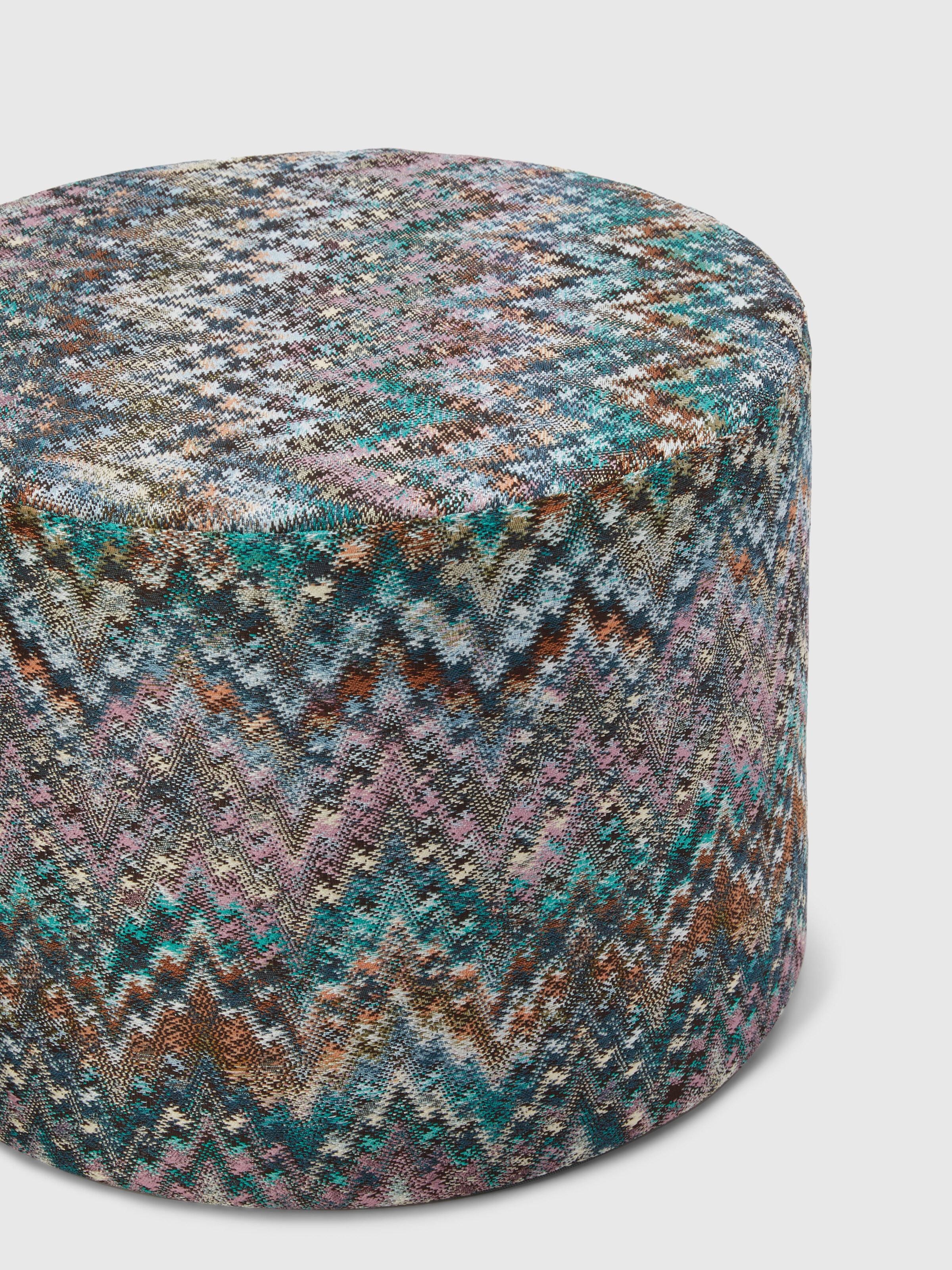 Parrot cylindrical pouffe 40x30 cm with zigzag pattern, Turquoise  Multicoloured  - 1