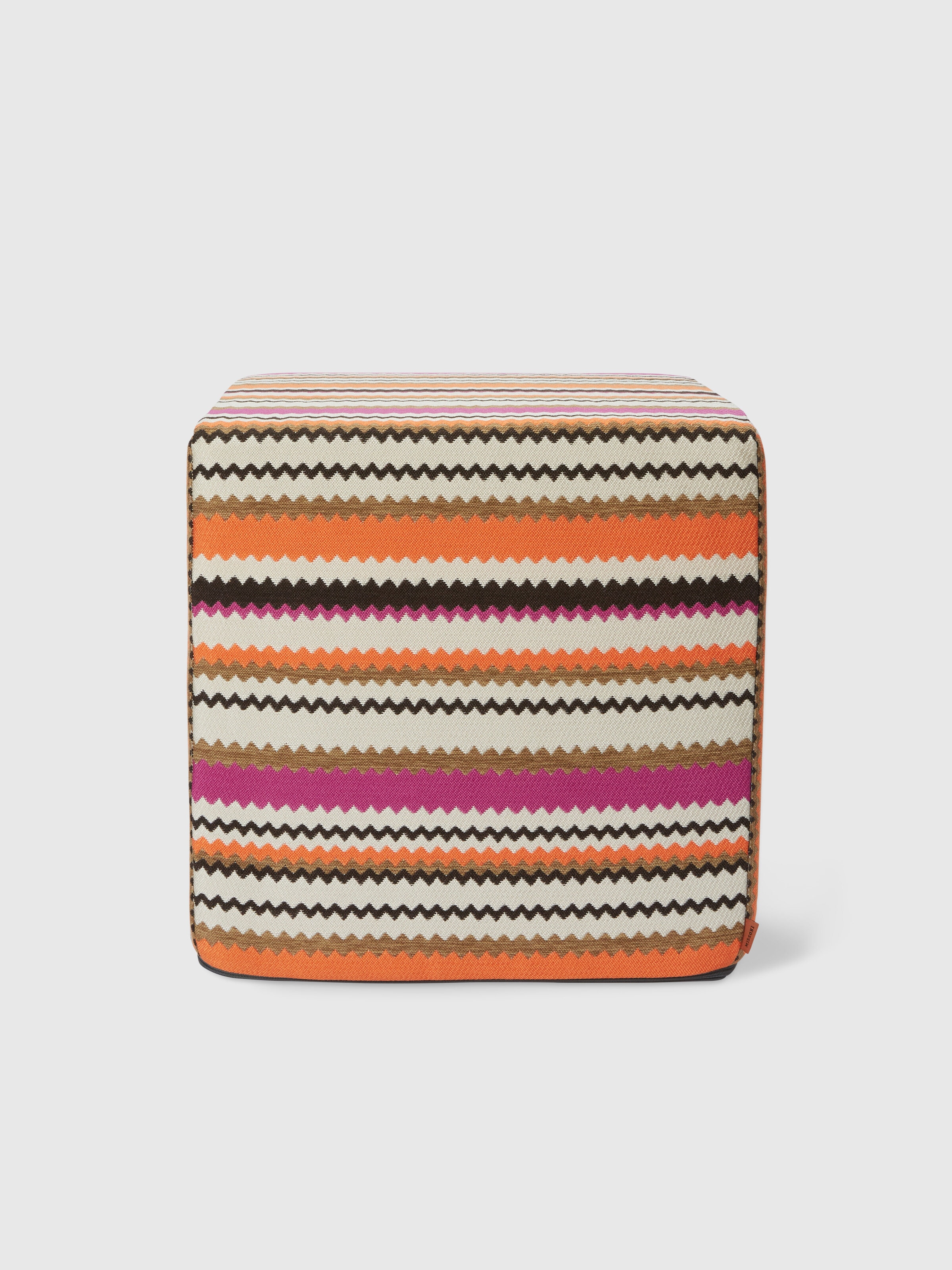 Pouf da esterno cubico Cancun chevron 40x40x40 cm, Arancio Multicolore  - 0